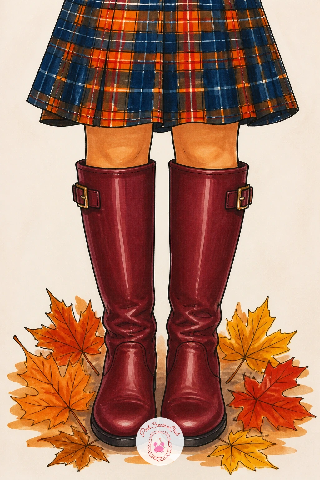 Knee-High Boots With A Plaid Skirt — Ten minutes gets you the boots alone: two knee-high boots standing side by side, simple straight shafts tapering slightly