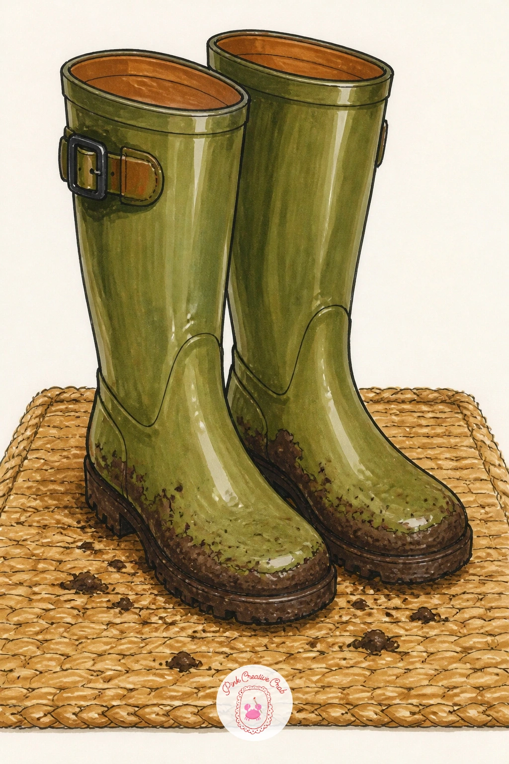 Muddy Boots On A Doormat — Keep this pair planted flat and tired-looking, toes pointing slightly outward as though just kicked off at the door. Boots drawing