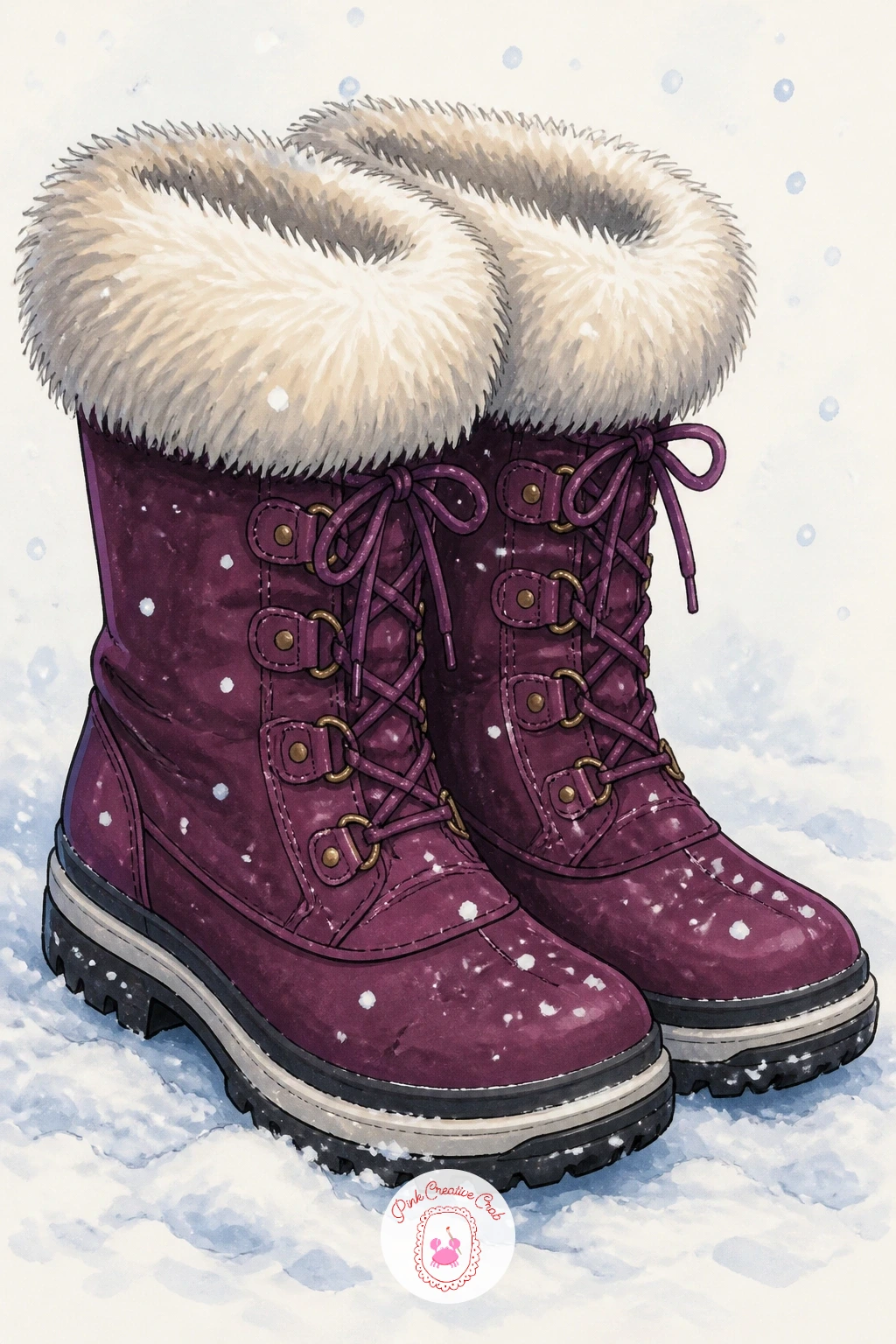 Fur-Trimmed Boots In The Snow — Build on the snow boots from earlier by pushing the fur trim into the main event this time, drawn with a looser, scalloped