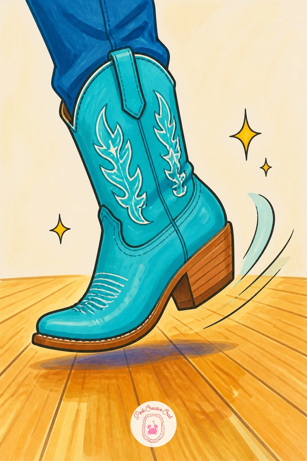 Western Boots On A Dance Floor — Give the cowboy boots from earlier a second life here, mid-step on a dance floor, one heel lifted slightly as though caught