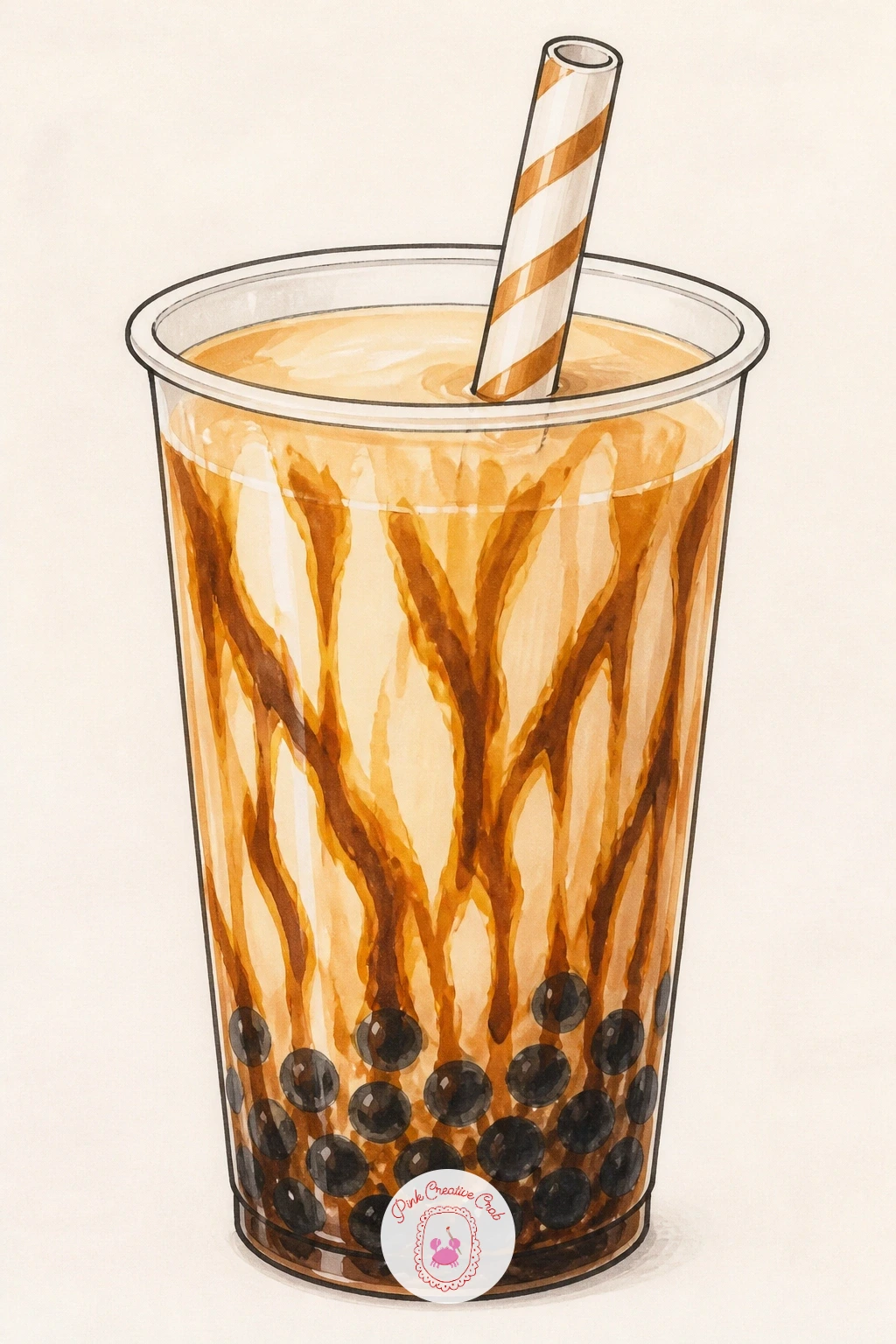 Brown Sugar Milk Tea With Tiger Stripes — Start with the easiest cup on the whole list: brown sugar milk tea, the one every bubble tea drawing beginner should