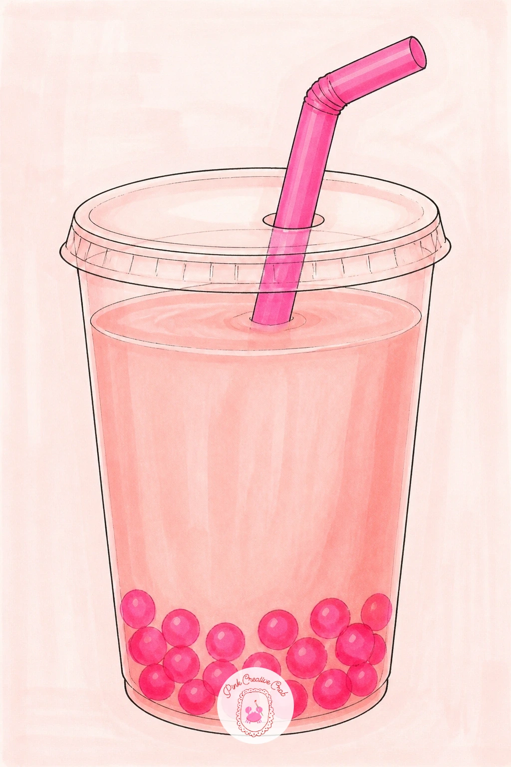 Strawberry Milk Tea With Pink Pearls — After two single-color cups, add a little proportion trick: strawberry milk tea needs its pearls to look genuinely