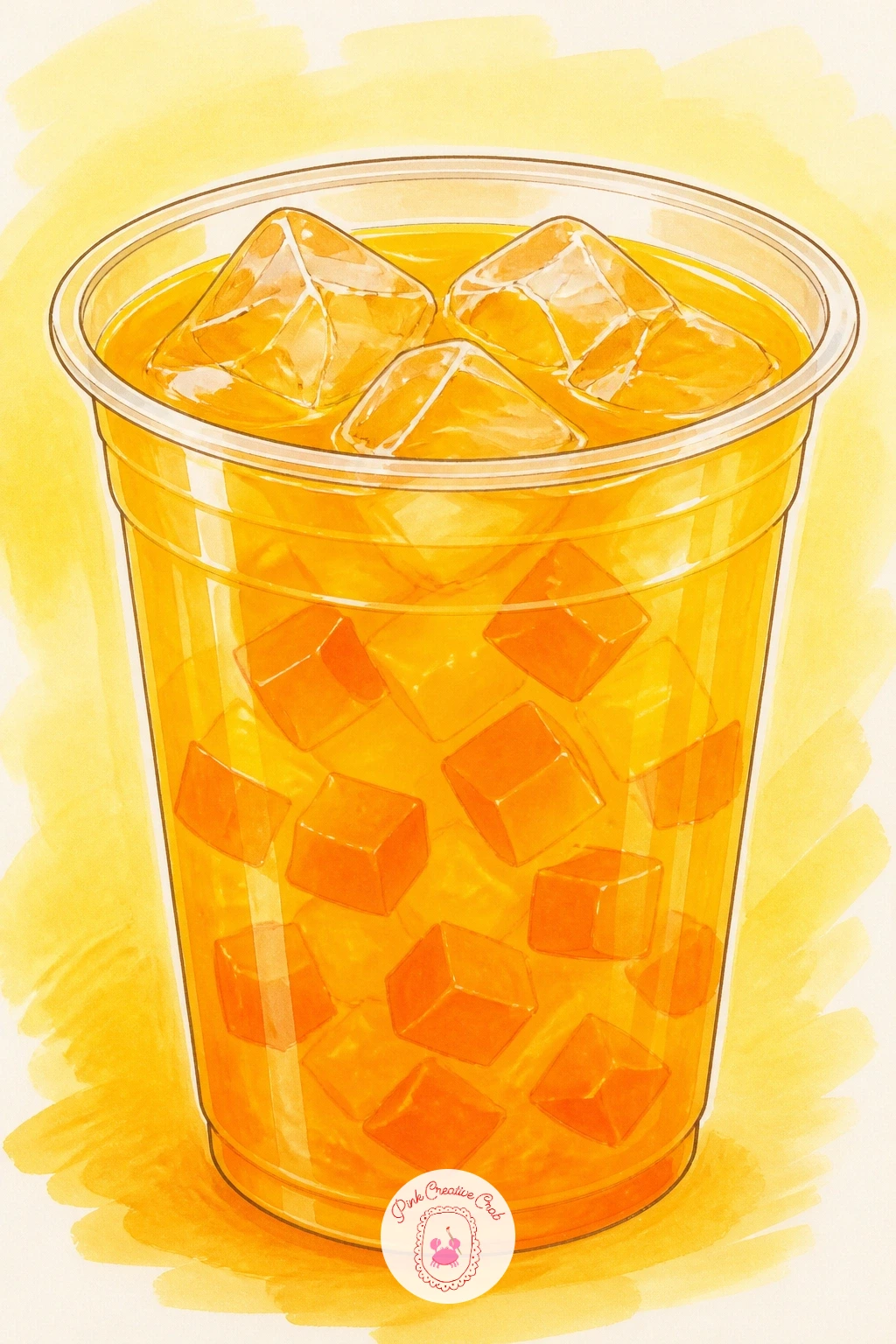 Mango Fruit Tea With Jelly Cubes — Switch from milky drinks to a clear fruit tea, where light passes straight through the cup instead of stopping at a milky