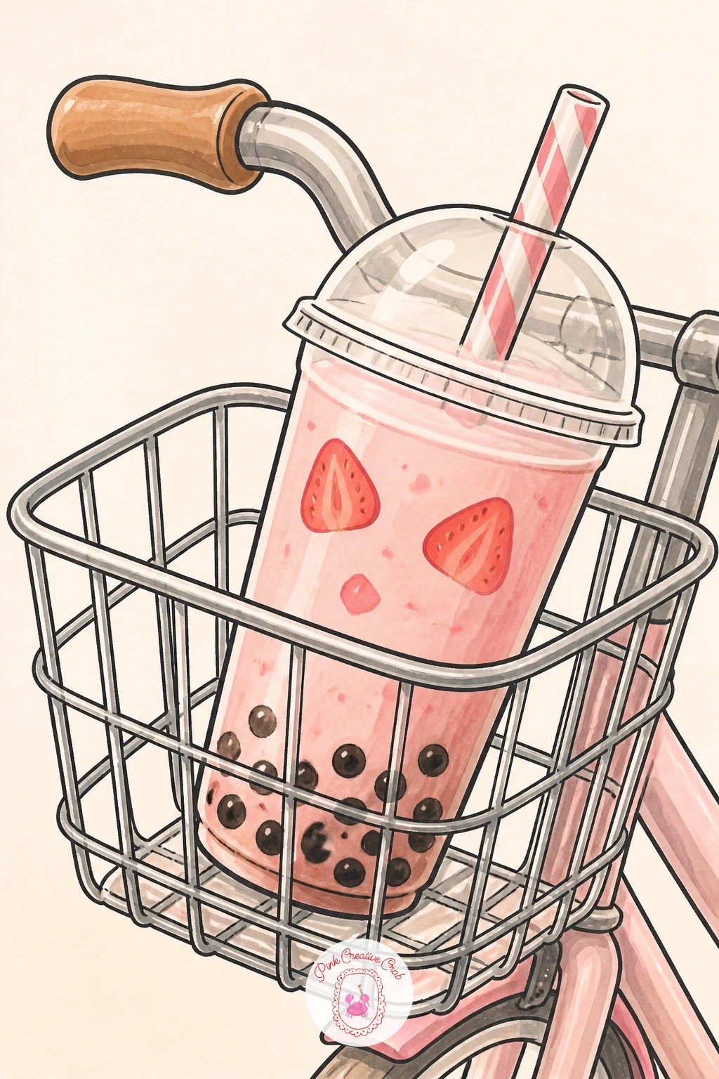 Bubble Tea in a Bike Basket — Carry the cup out of the shop and into a scene with a bubble tea sitting in a bike basket, as if someone just picked it up on the