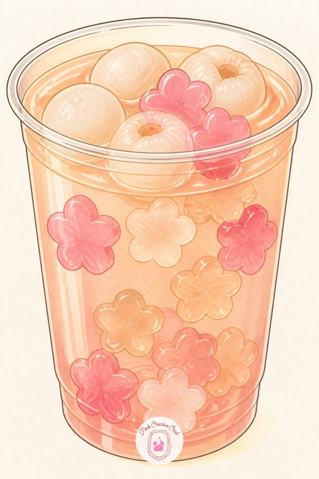 Lychee Tea With Flower Jelly — Return to a clear tea for this one, lychee tea with little flower-shaped jelly pieces floating through it, and use it to