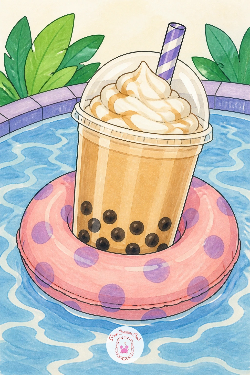 Bubble Tea Float in a Pool — Go a little bigger and sillier with a bubble tea float bobbing in a pool, shaped like a giant cup complete with a straw sticking