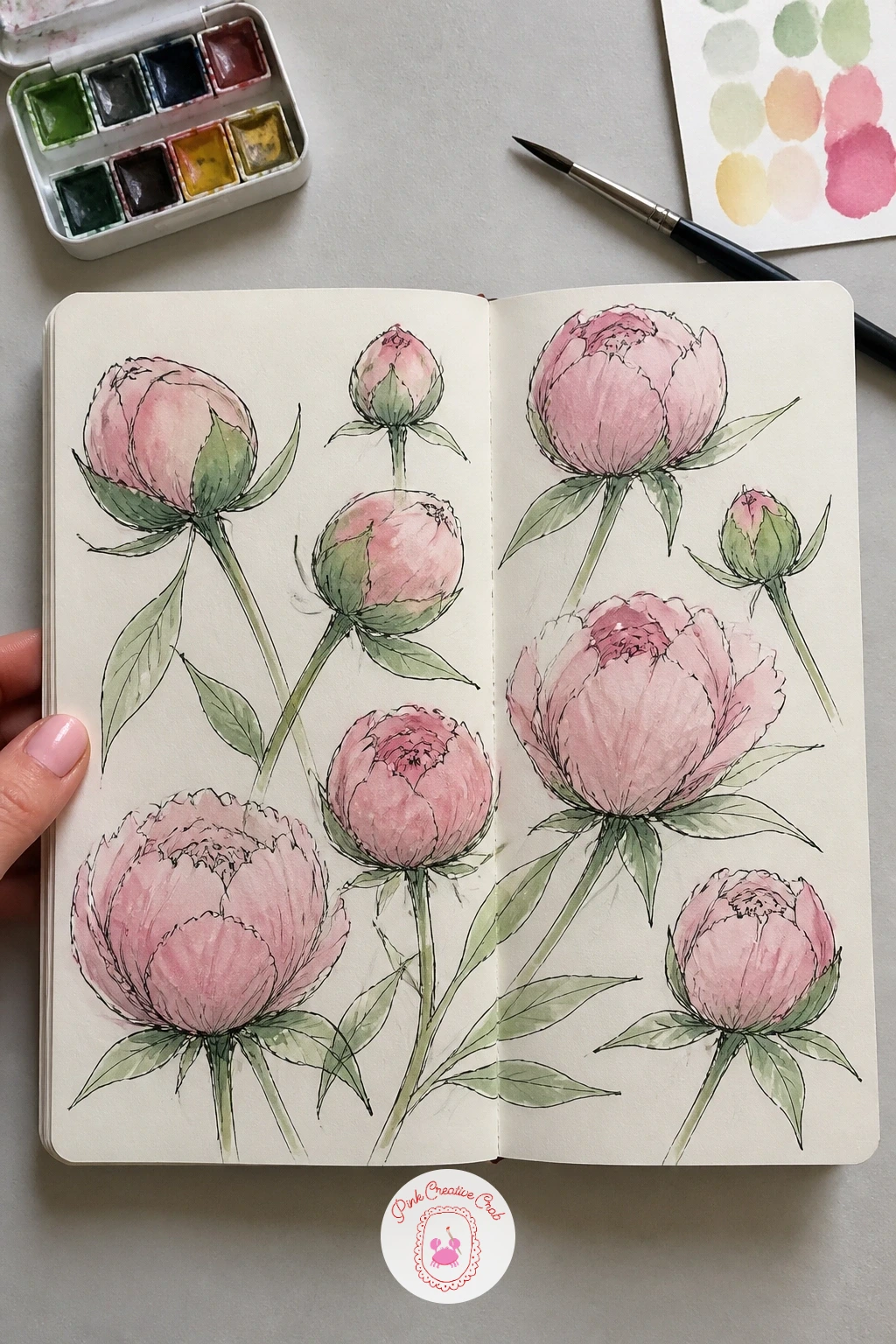 Peonies About to Open — Peonies about to open are one of the best subjects for practicing texture, since the tightly furled bud looks nothing like the loose