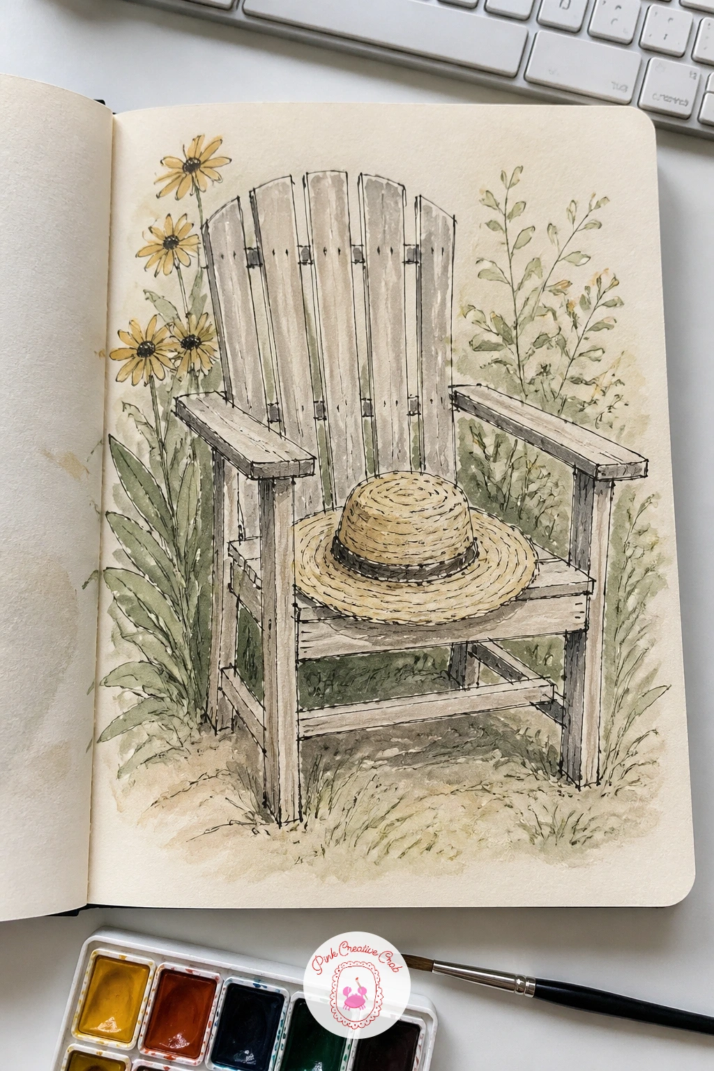 Garden Chair With a Straw Hat — A garden chair with a straw hat is a quiet still life that works well on a bright afternoon when the garden itself feels too