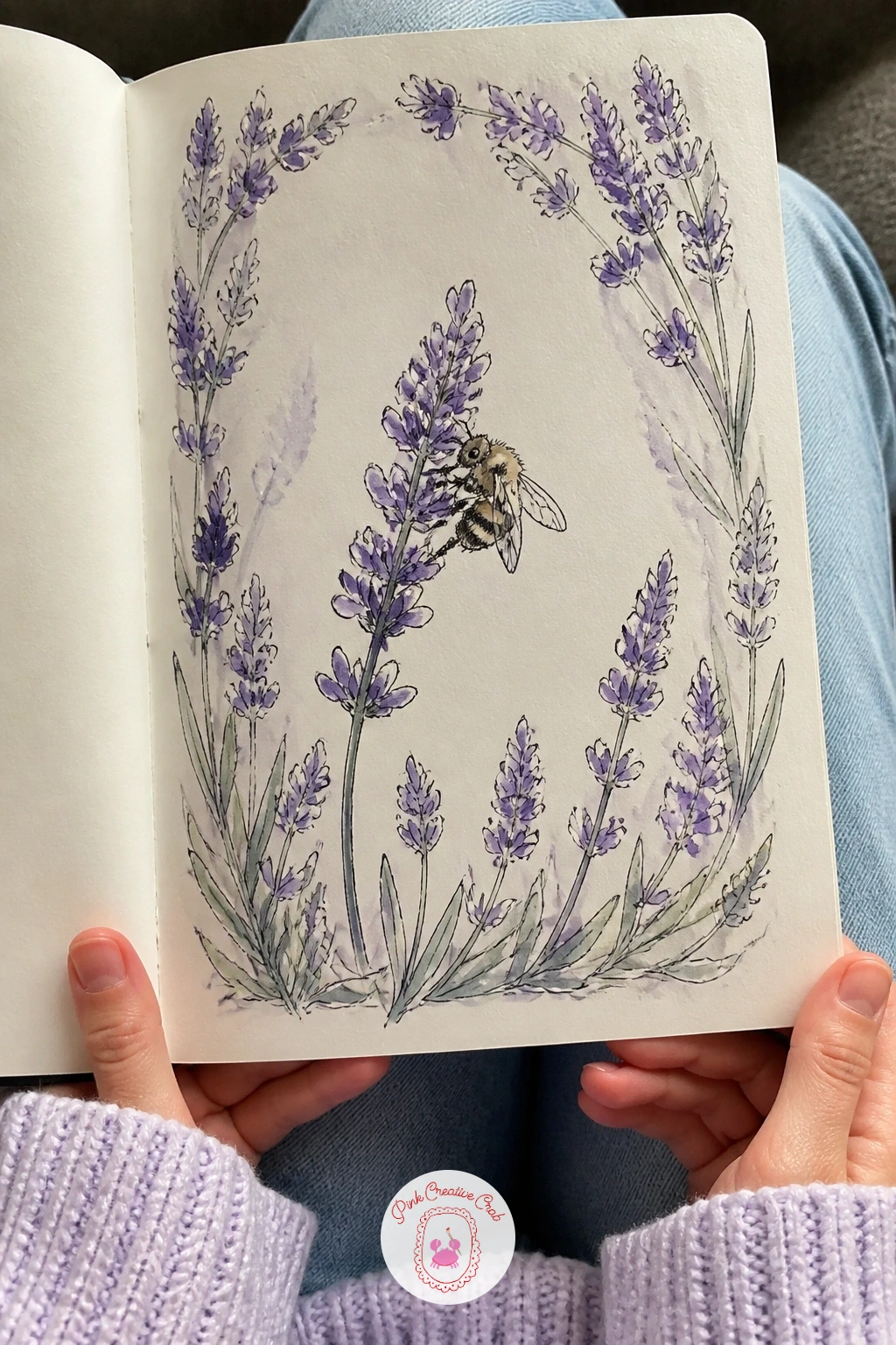 Bee in a Lavender Border — A bee in a lavender border asks for a loose hand with the flowers and a careful one with the bee, so draw the lavender spikes first