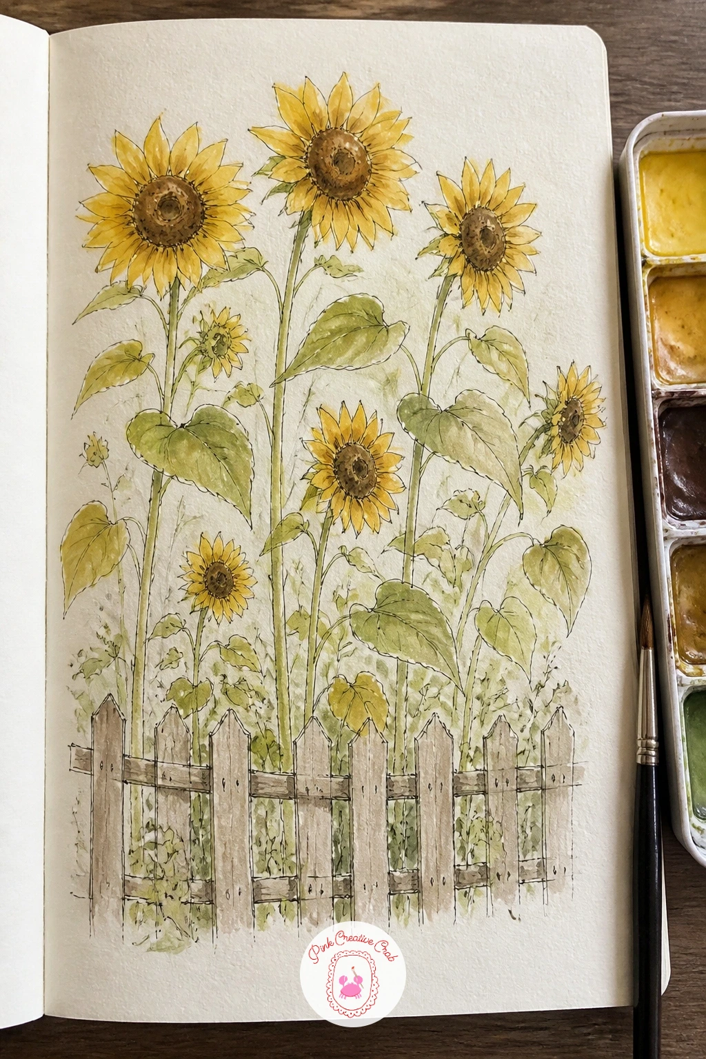 Sunflowers Taller Than the Fence — Sunflowers taller than the fence give you a chance to play with scale on the page, since the whole point is that the flower