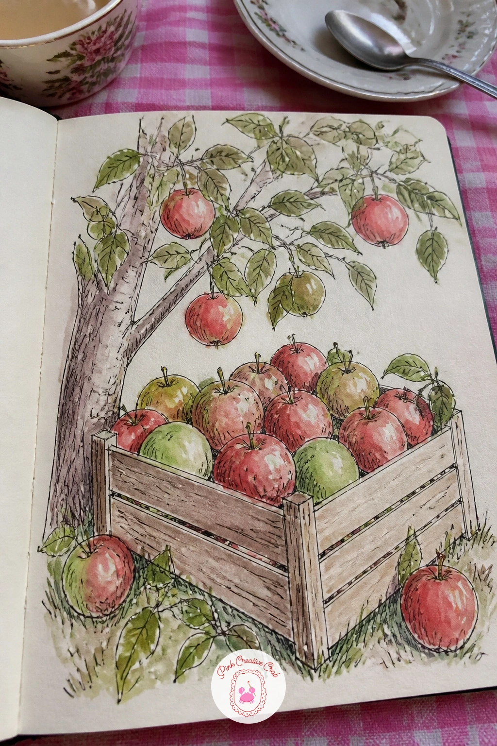 Apples in a Crate Under the Tree — Apples in a crate under the tree is a good page for practicing a group of round objects without them all looking identical.