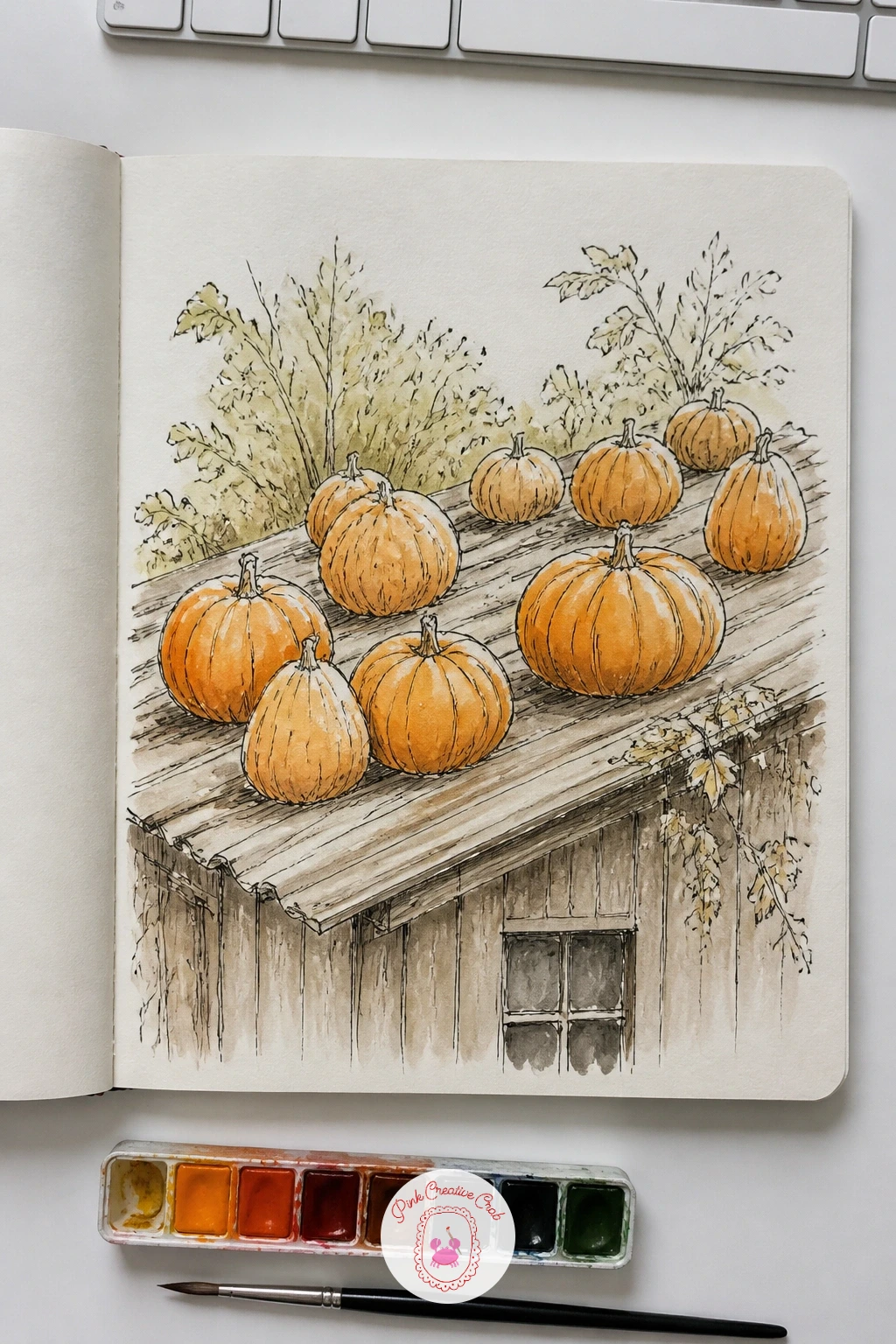 Pumpkins Curing on the Shed Roof — Pumpkins curing on the shed roof is a slightly unusual composition that rewards getting the roof's angle right before