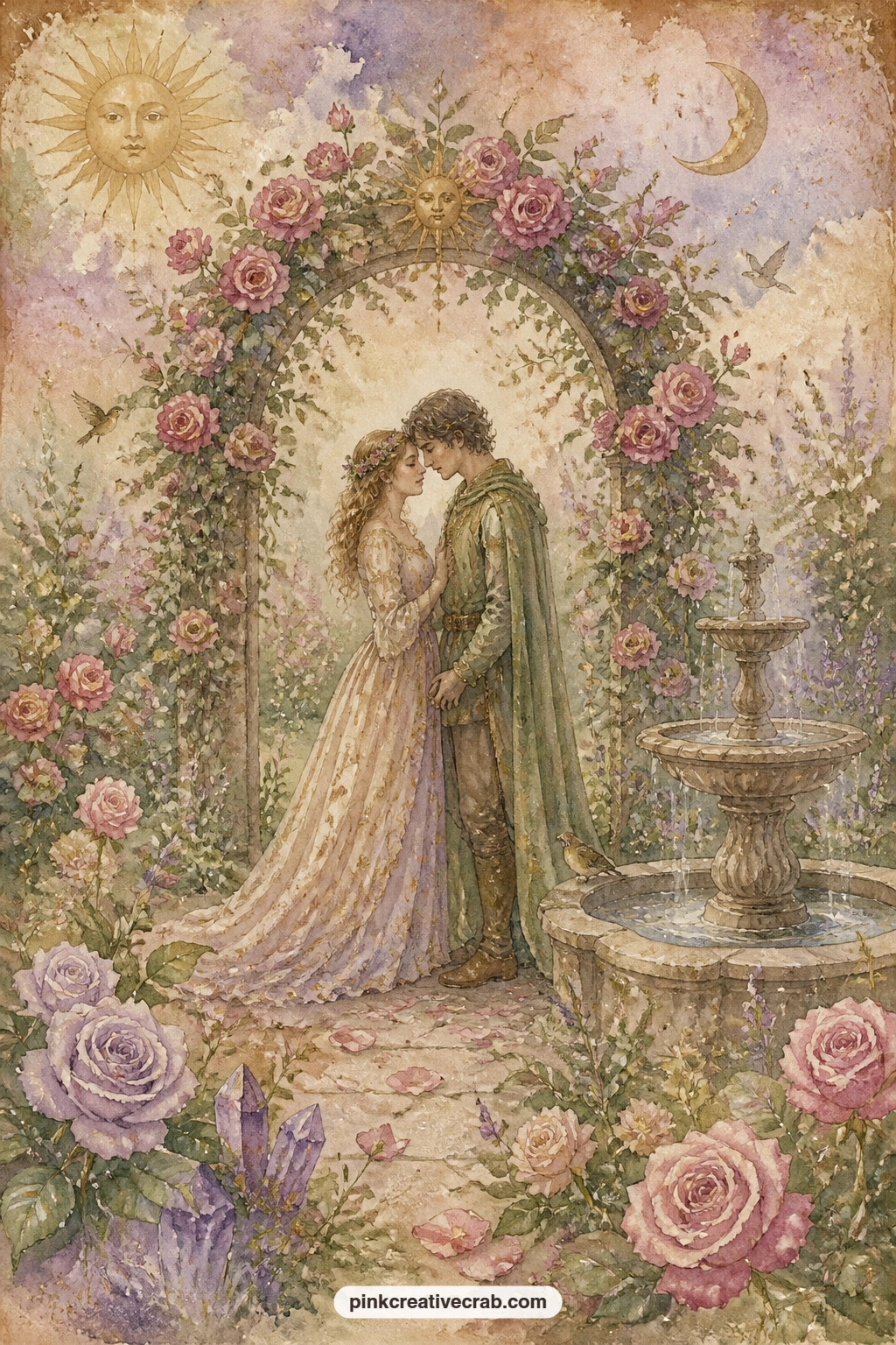 Lovers In The Garden printable page — Glue a pressed flower, a folded love note or a ticket from a date night right onto the garden path in the lower third of