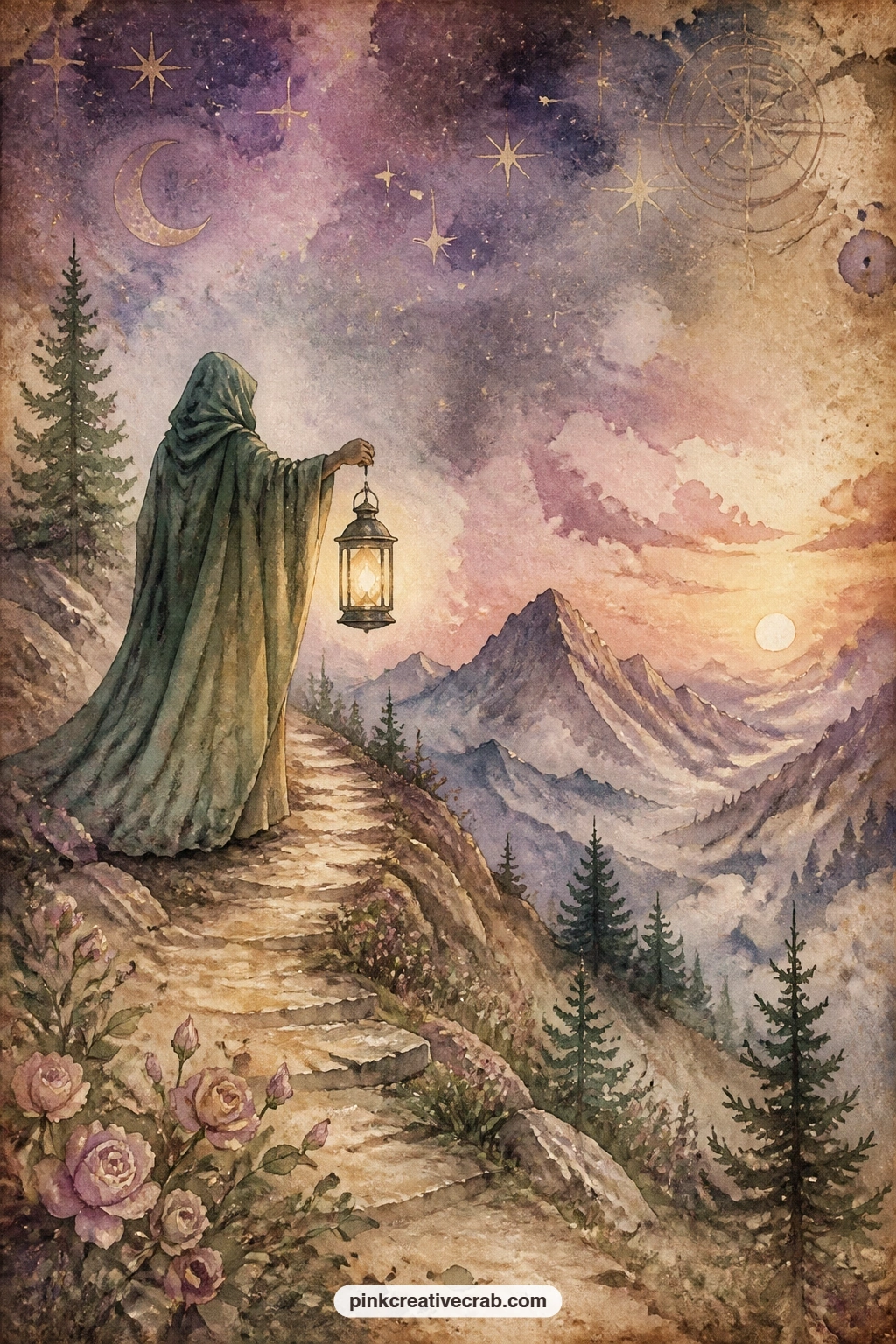 Hermit With A Lantern On The Mountain printable page — Think about who in a gift journal this suits best: the friend who just moved somewhere new, or anyone