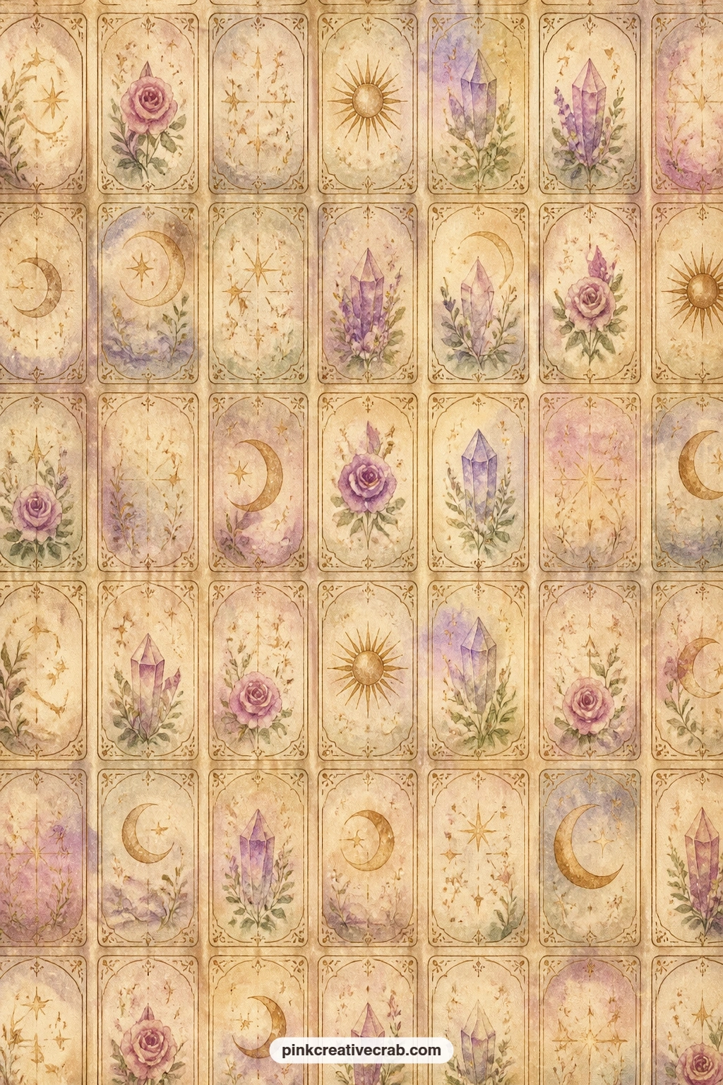 Ornate Tarot Card Border Pattern printable page — This repeating border of small card frames works well as a journal cover, a divider page between sections, or