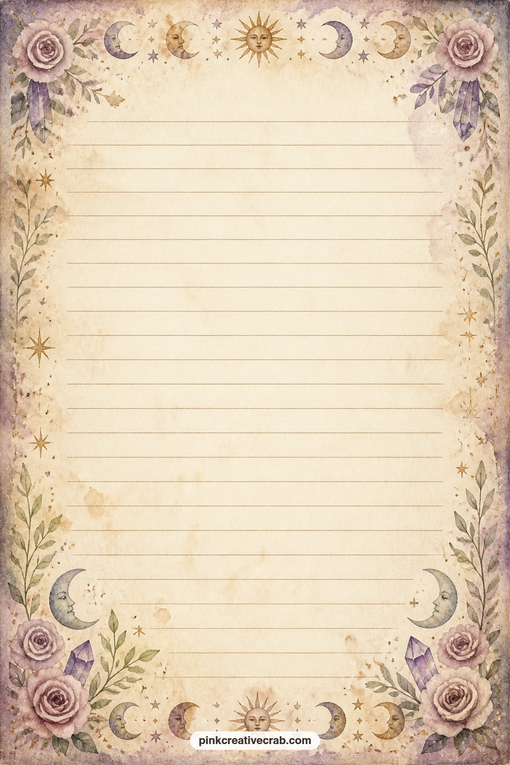 Sun And Moon Border Lined Page printable page — Use these lines for a morning and evening journal entry, a list of intentions tied to the sun and moon, or a