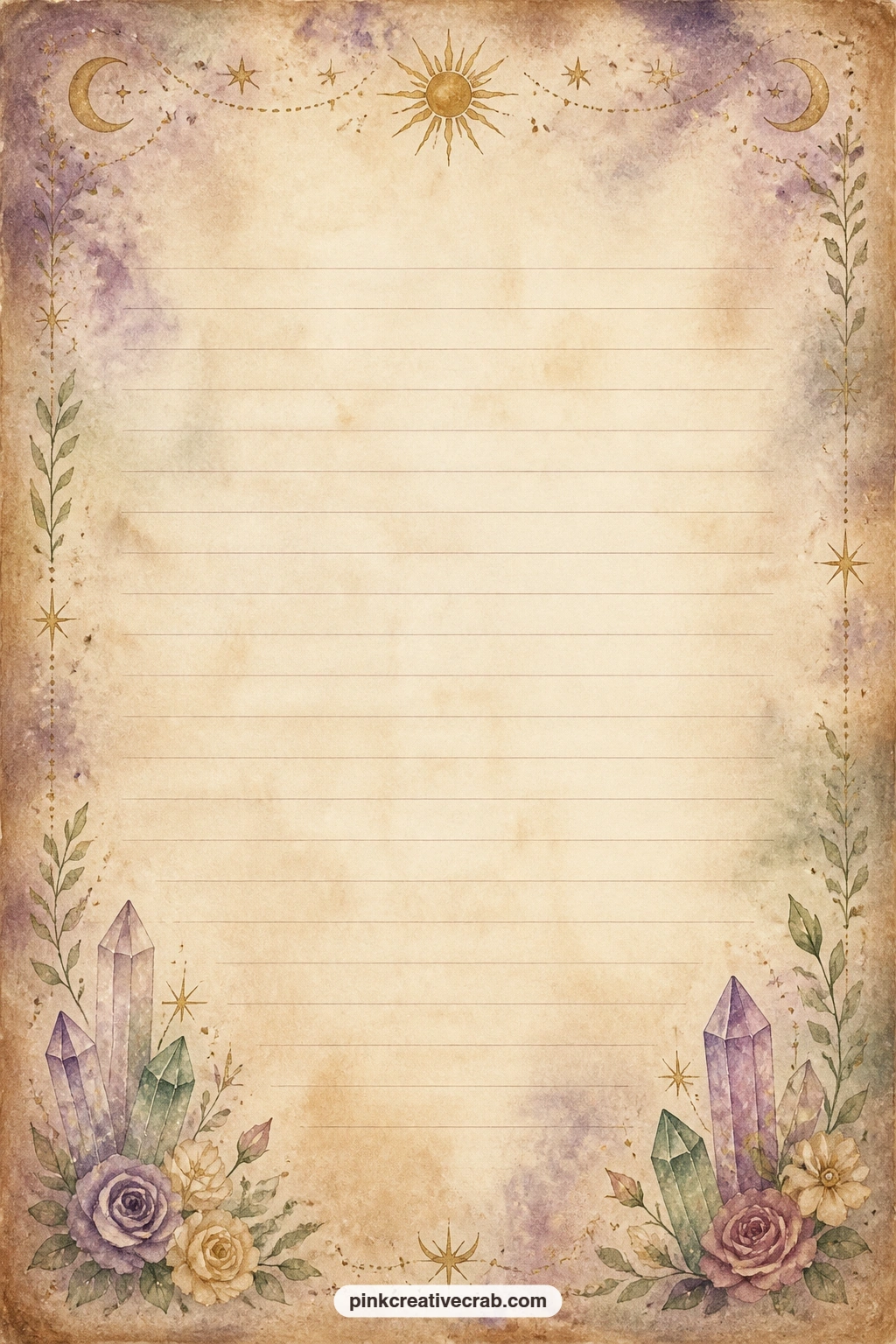 Crystal Corner Lined Page printable page — Write a gratitude list, notes from a reading you gave yourself, or a short description of a crystal you want to add