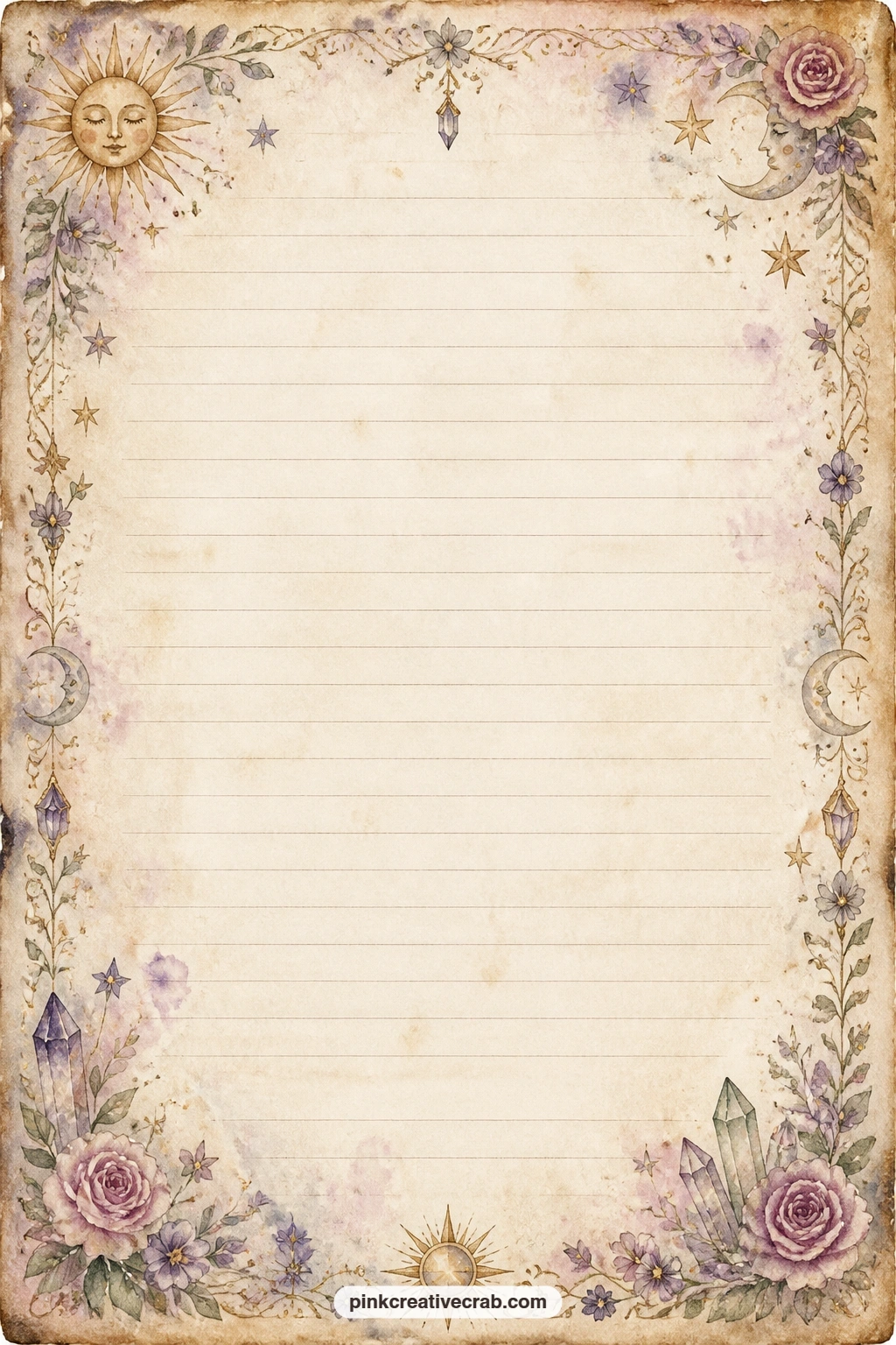 Ornate Card Frame Lined Page printable page — Try this one for a letter to next year, a single tarot card meaning you want to remember, or a short menu from a