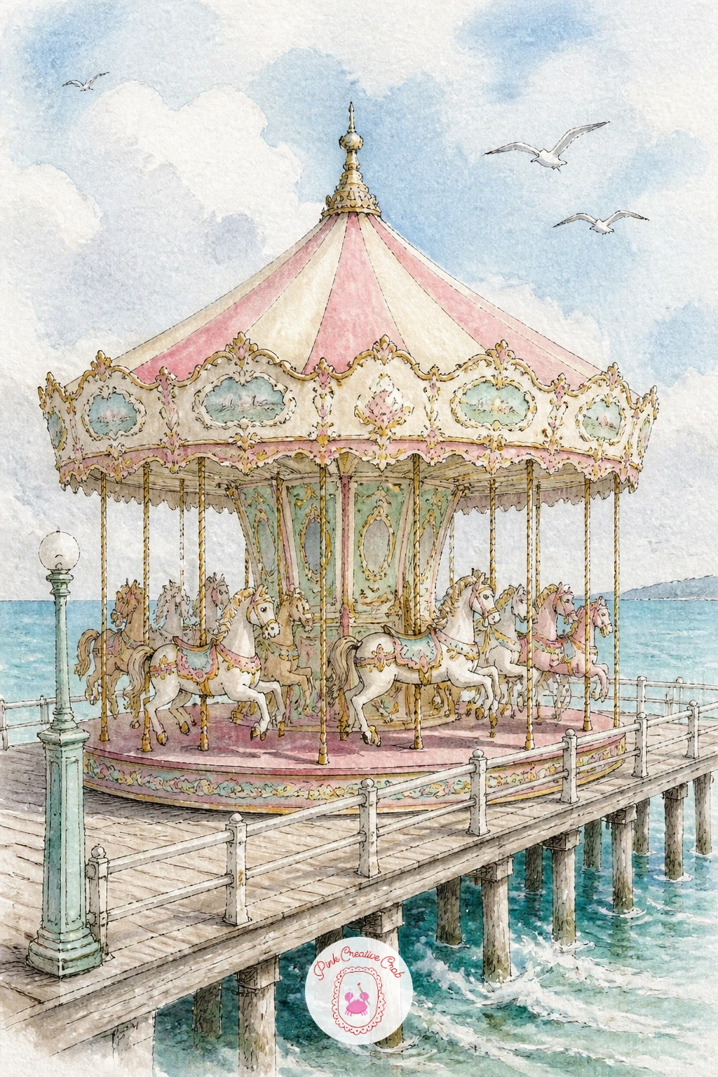 Seaside Carousel on a Pier — Move the fairground to the coast with a seaside carousel on a pier, a subject that lets you paint sky, sea and striped canopy all