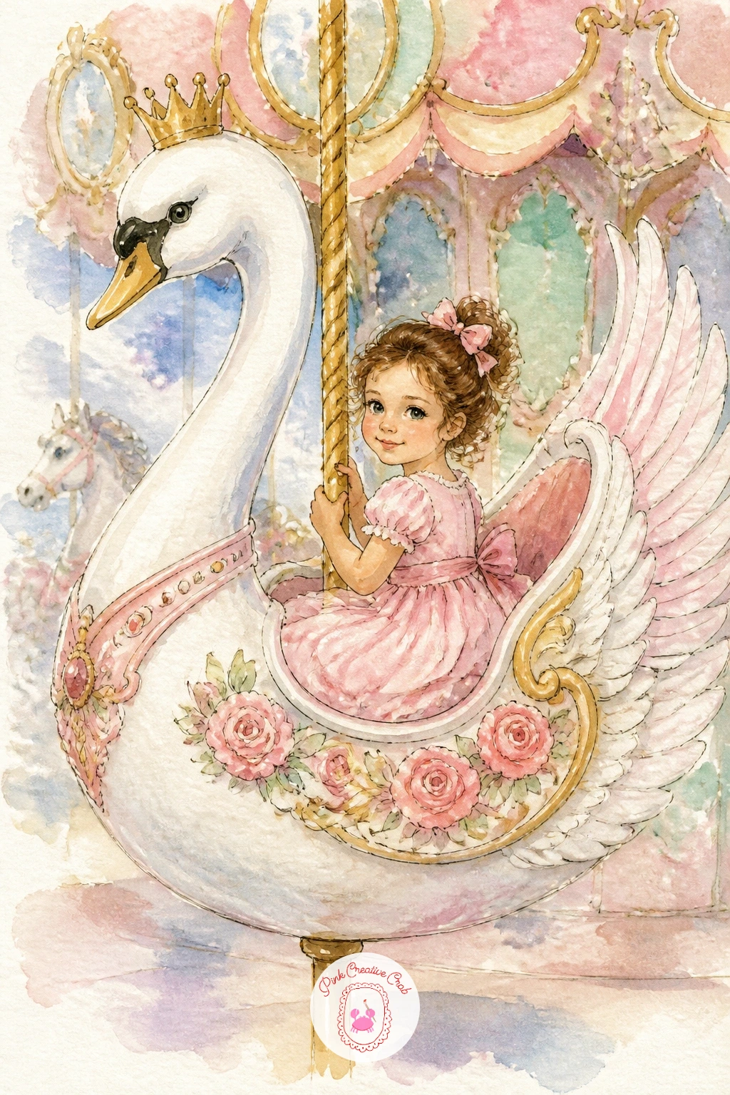 Carousel Swan Seat With a Little Girl — Carousel swan seat with a little girl swaps the usual horse for one of the fairground's gentler shapes, so spend extra