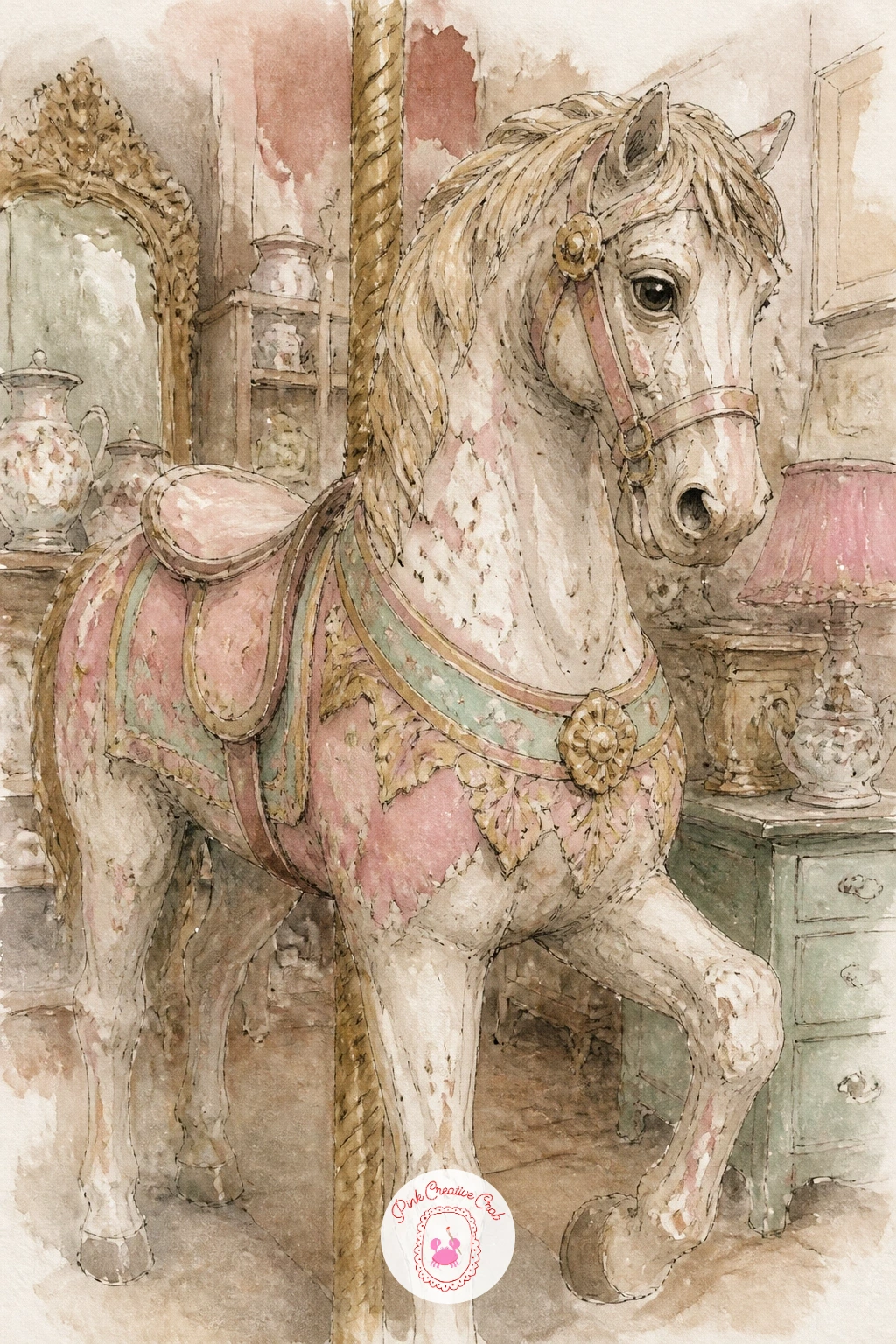 Carousel Horse in an Antique Shop — Carousel horse in an antique shop takes the subject indoors and lets you paint a weathered, aged version rather than a