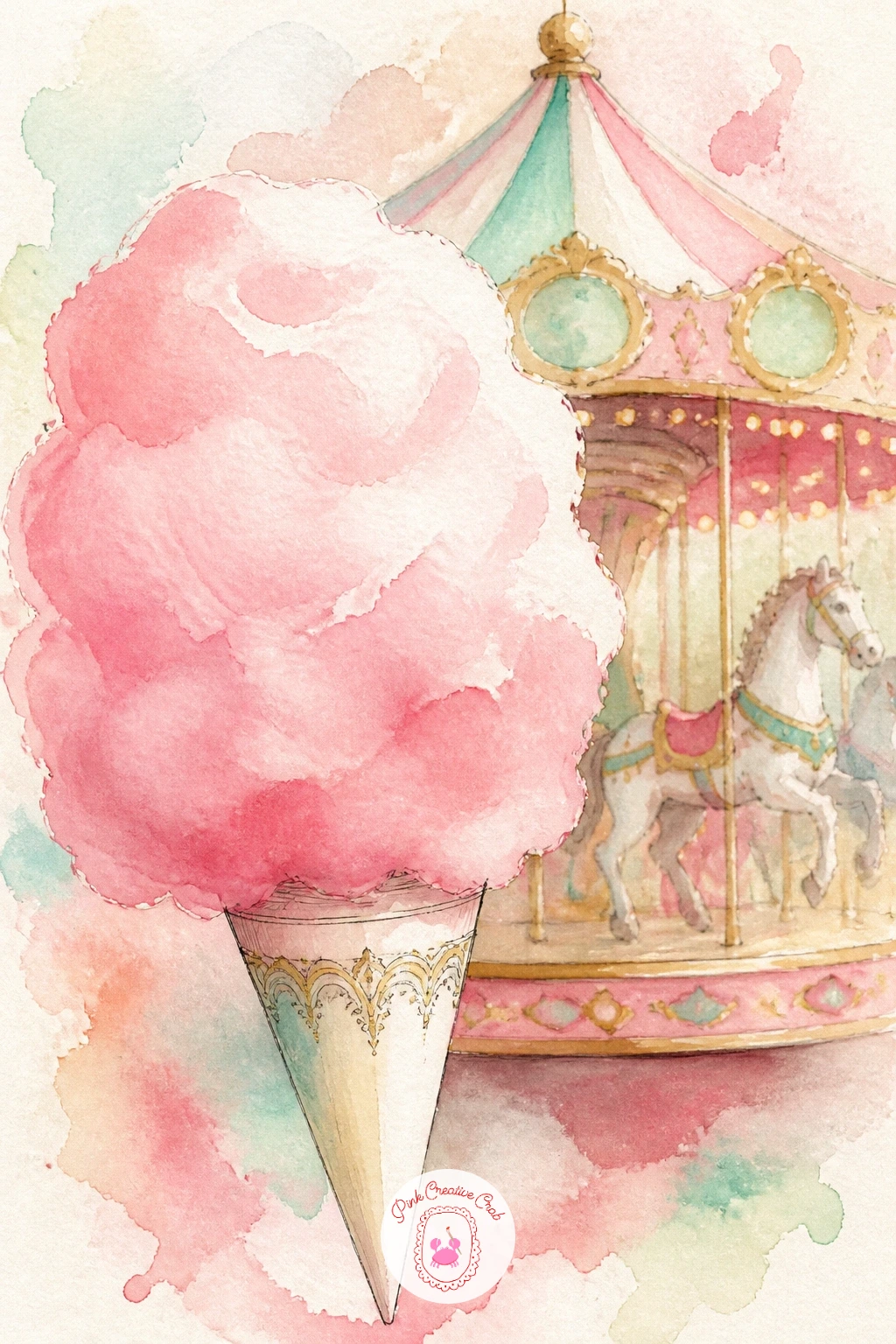 Cotton Candy and a Carousel in the Background — Cotton candy and a carousel in the background flips the usual focus, putting a fairground treat right in the