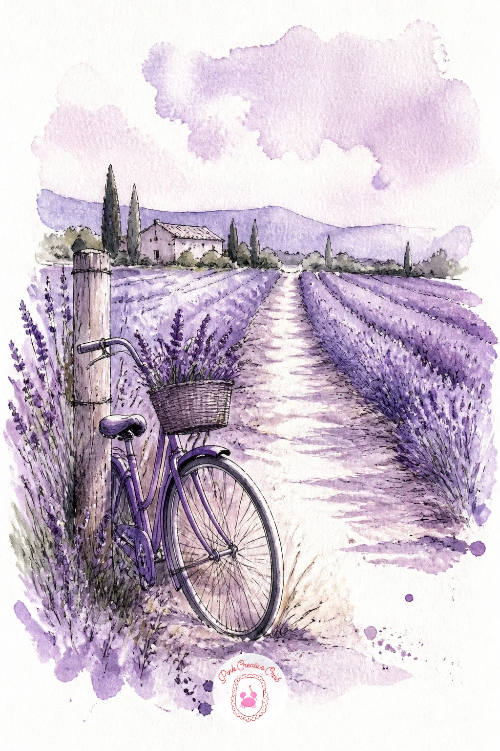 Lavender Lane in Provence — Start with a lavender lane because it is mostly one gesture repeated: a road narrowing toward a horizon line set low, maybe a third
