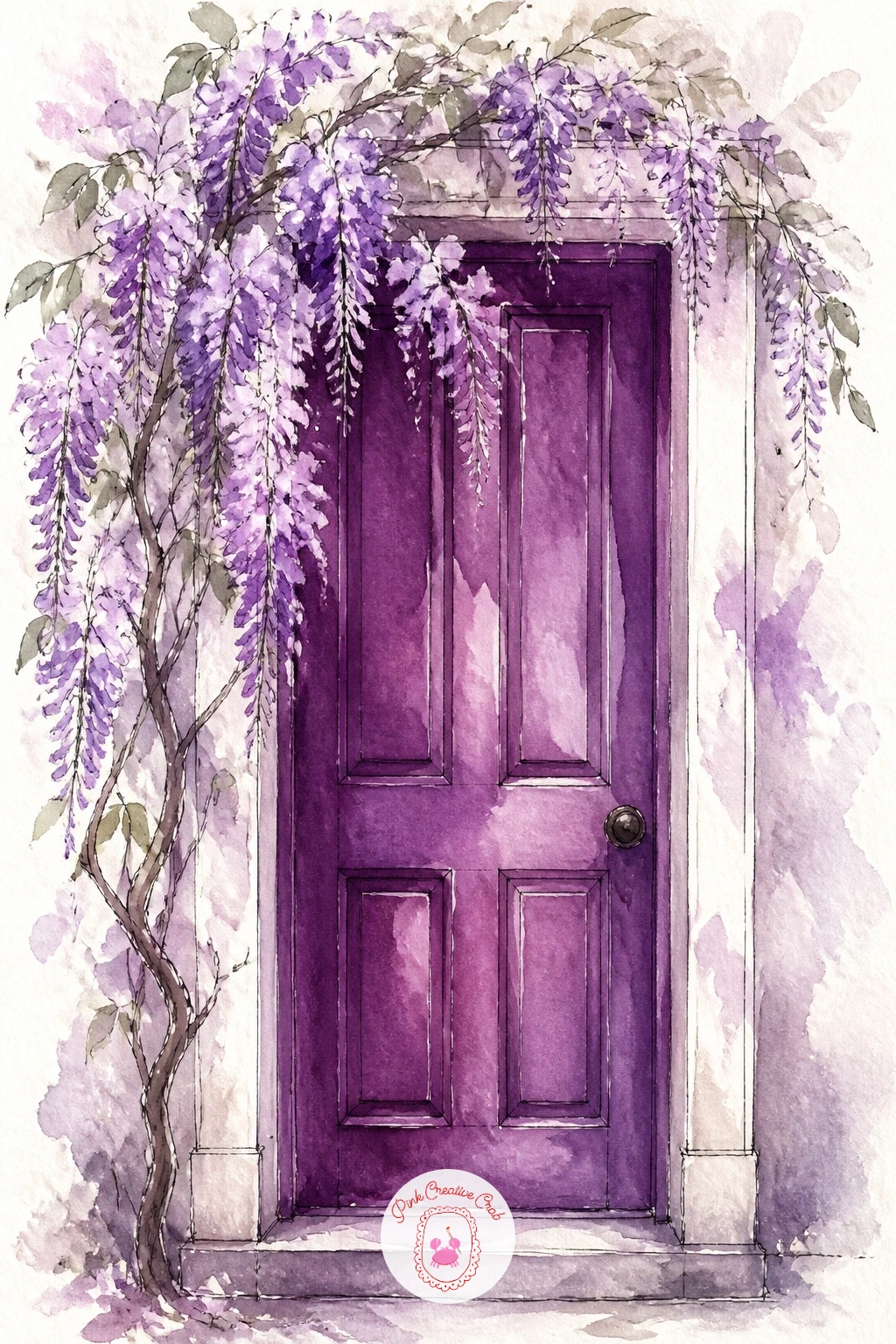 Purple Front Door With Wisteria — Move from the gate to a front door, since a door is just a tall rectangle that gives you a reason to practice a straight ink