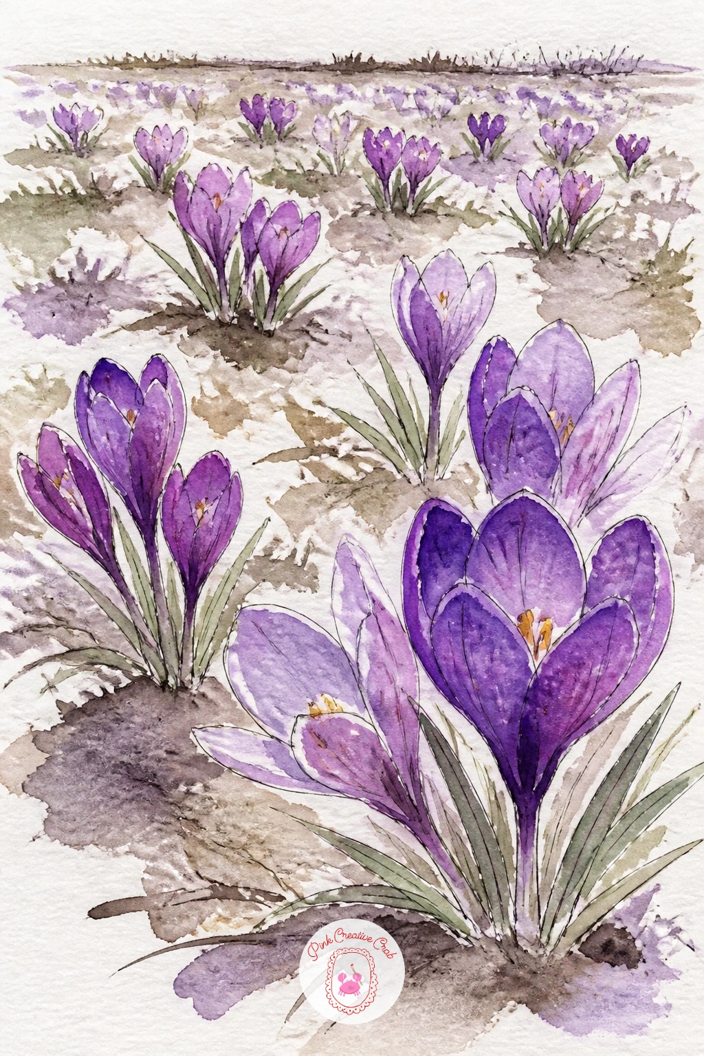 Field of Purple Crocuses in Early Spring — Crocuses let you practice painting many small things fast rather than one careful thing slowly. Purple painting