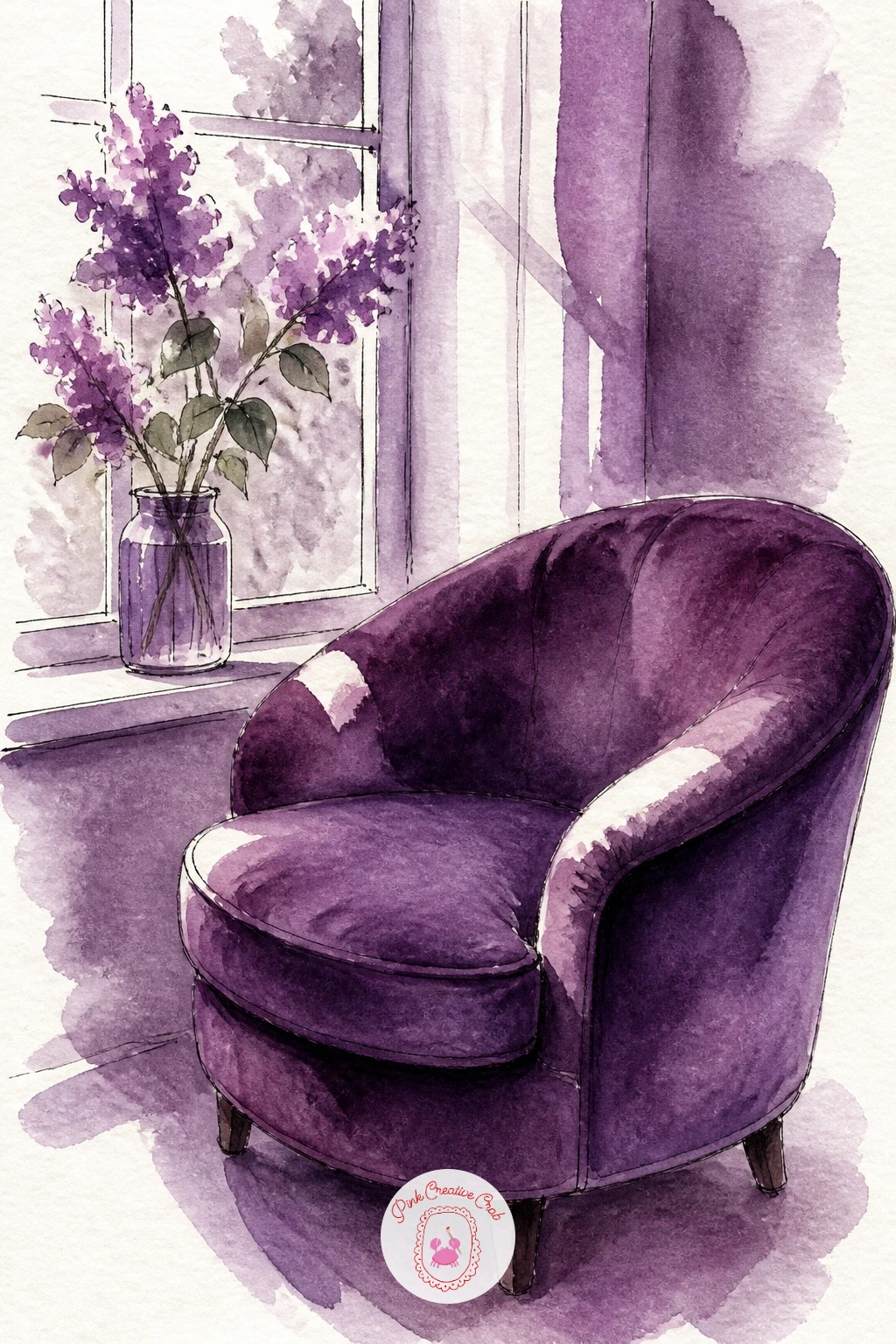 Purple Velvet Chair by a Window — Furniture is a good test of soft edges, and a purple velvet chair gives you plenty of rounded shapes to practice them on.