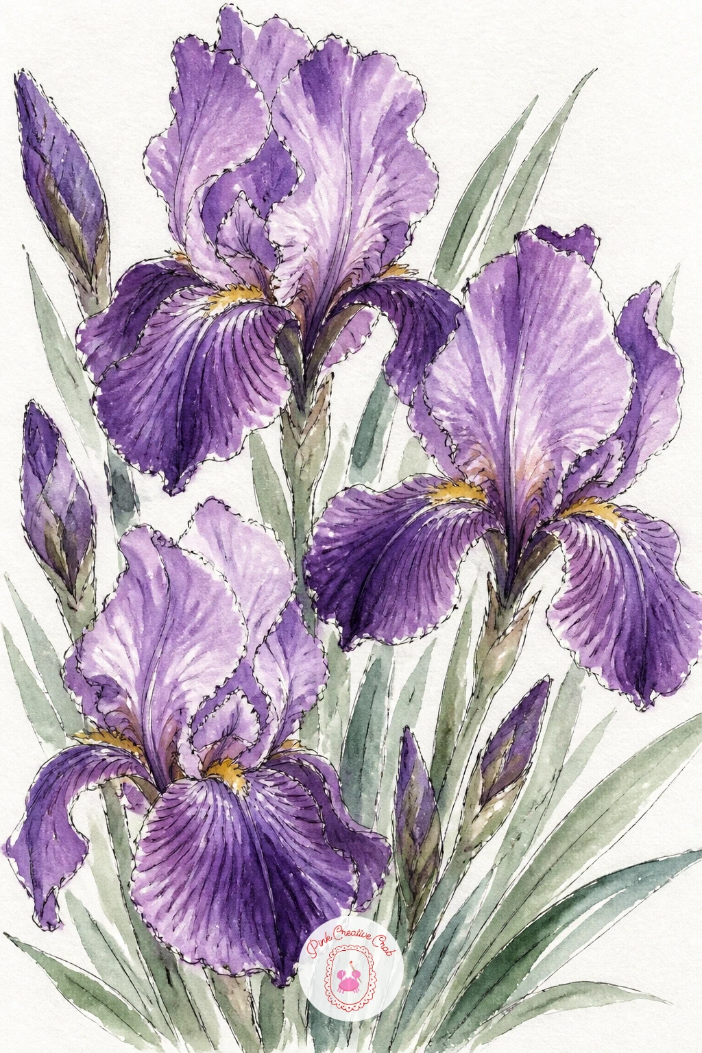 Purple Iris Garden — Irises reward a loose hand because their petals are already dramatic without much help. Purple painting
