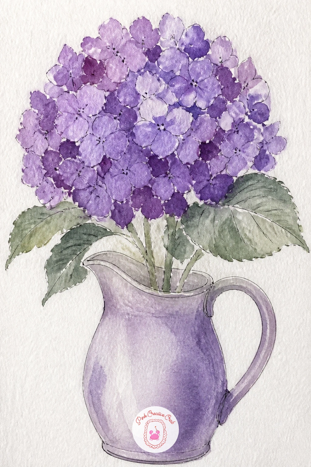Purple Hydrangea in a Jug — Hydrangea blooms are made of many tiny four-petal flowers clustered into one big rounded head, which sounds fiddly but actually