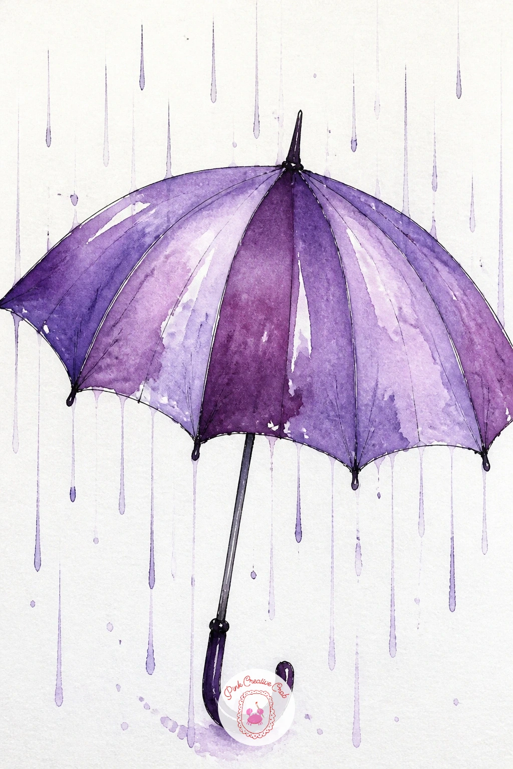 Purple Umbrella in the Rain — An open umbrella is a cone shape wearing a lot of personality, and painting one in the rain lets you practice a wet mood without