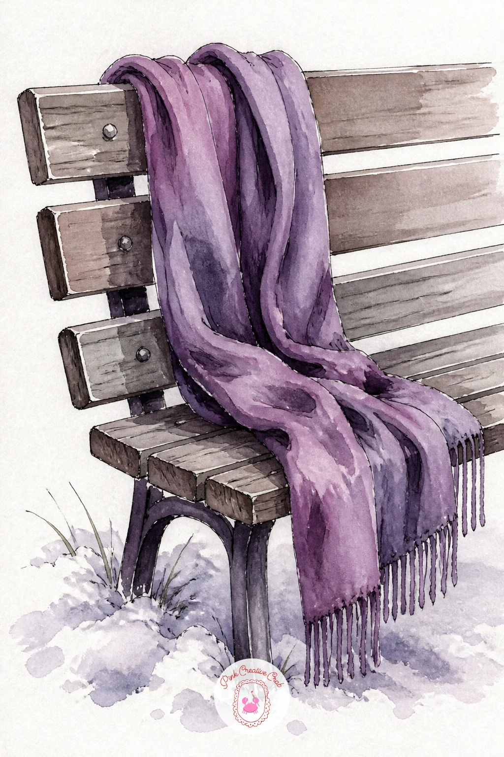 Purple Scarf on a Winter Bench — A scarf left on a bench is a quiet little scene built from folds, and folds are just soft shadows following a shape you can