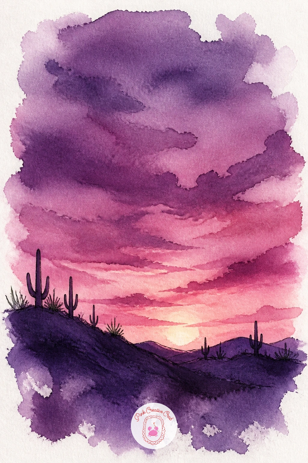 Purple Sunset Over Desert Hills — A desert sunset trades the lake's calm water for dry, jagged silhouettes, which makes it a good place to push the plum sky