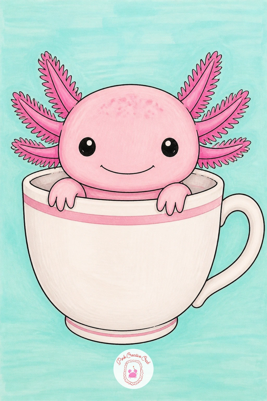Axolotl in a Teacup — Give the axolotl a little home for this one: a teacup sitting in for its tank. Axolotl drawing