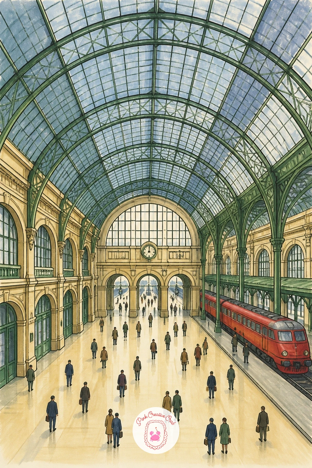 Grand Station Hall With Glass Roof — Once a small platform feels comfortable, try the station hall, the kind with a great arched glass roof holding up the