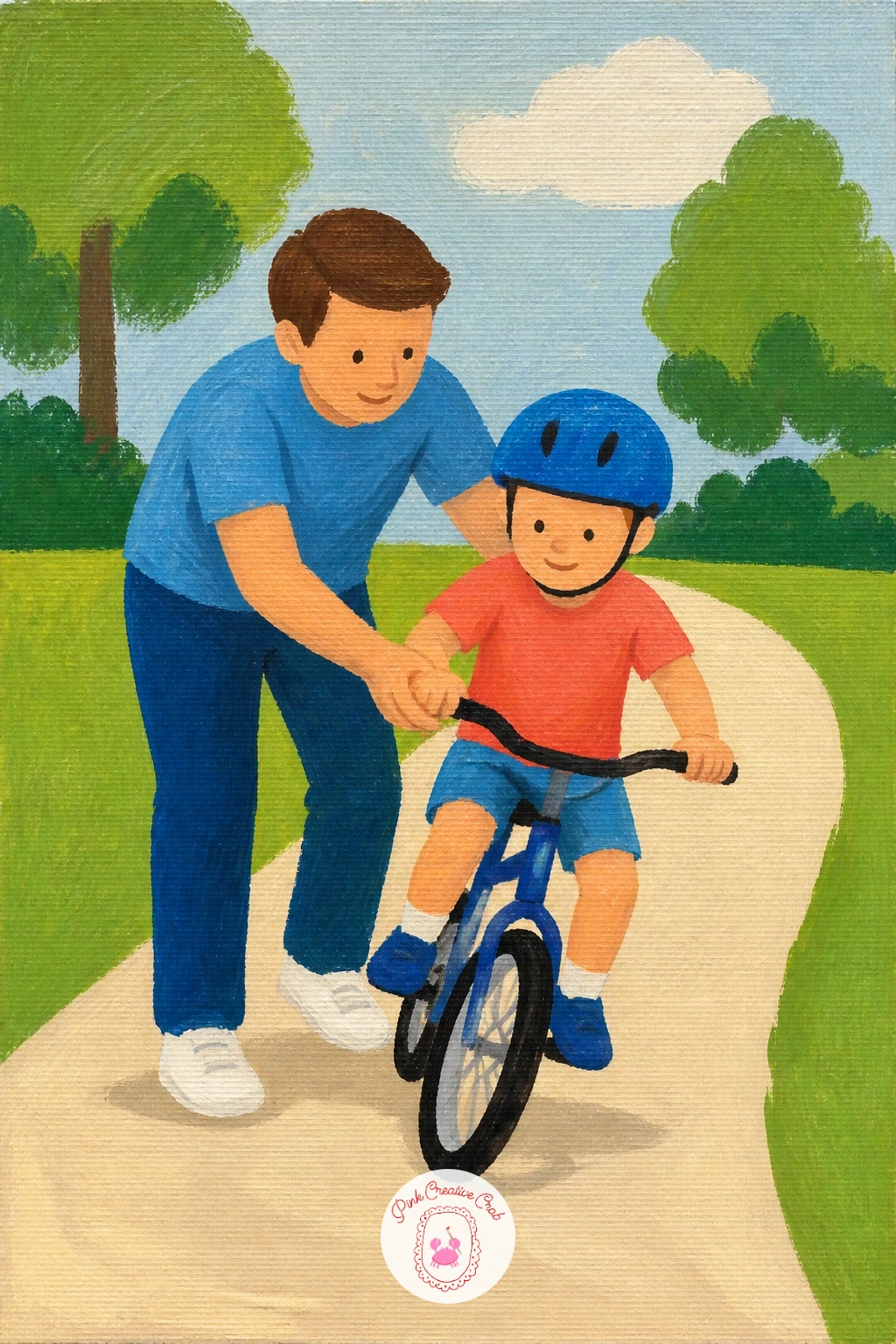 Dad Teaching a Child to Ride a Bike — This one follows naturally from the family bike ride, but now the focus narrows to just two figures and one bike. Family