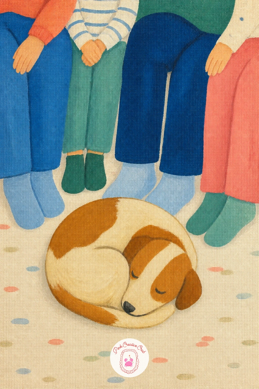 Family Dog Asleep at Everyone's Feet — This final scene works well as a close up rather than a full room, so paint just the lower portion of a few family