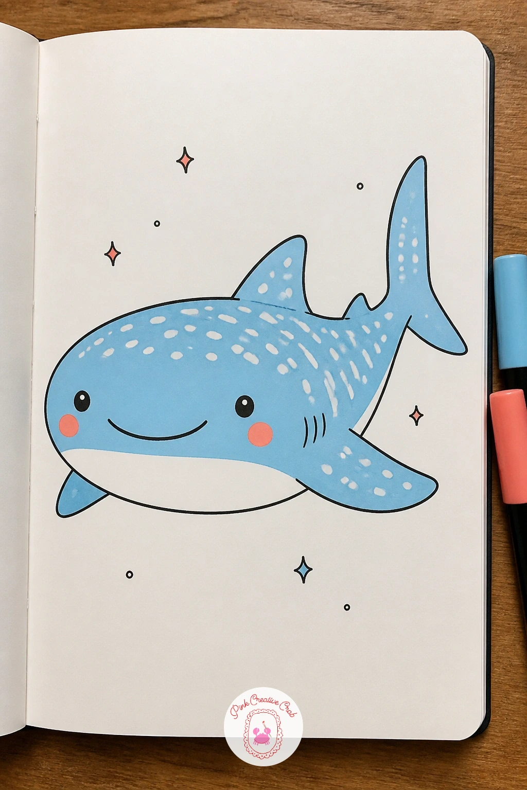 Happy Whale Shark — Switch body shapes for a happy whale shark, broader and flatter across the back than the classic shark silhouette, with a wide friendly