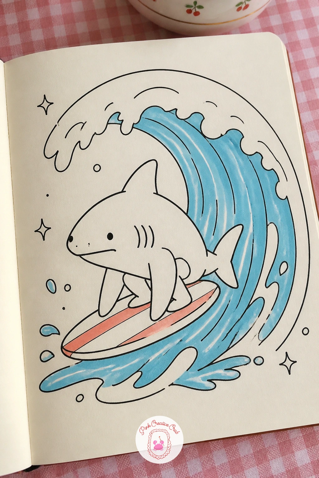 Shark Surfing A Wave — Put the shark on top of the water instead of under it for a shark surfing a wave, balanced on a small surfboard with a curling wave