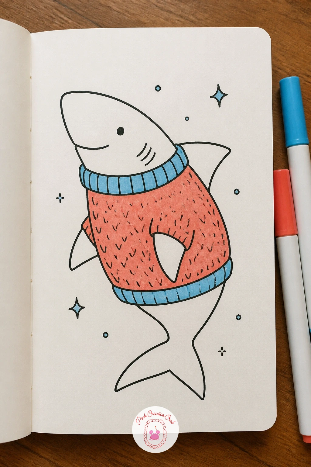 Shark In A Knitted Sweater — Cozy up the shark in a knitted sweater, the kind of small styling detail that instantly makes any animal doodle feel warmer. Shark