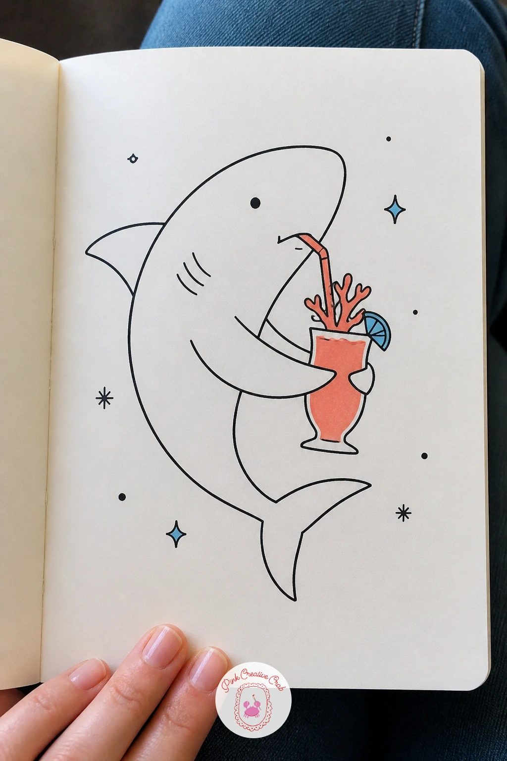 Shark Sipping A Drink With A Straw — Give the shark a vacation drink next, a shark sipping a drink with a straw, head tilted slightly to one side toward the