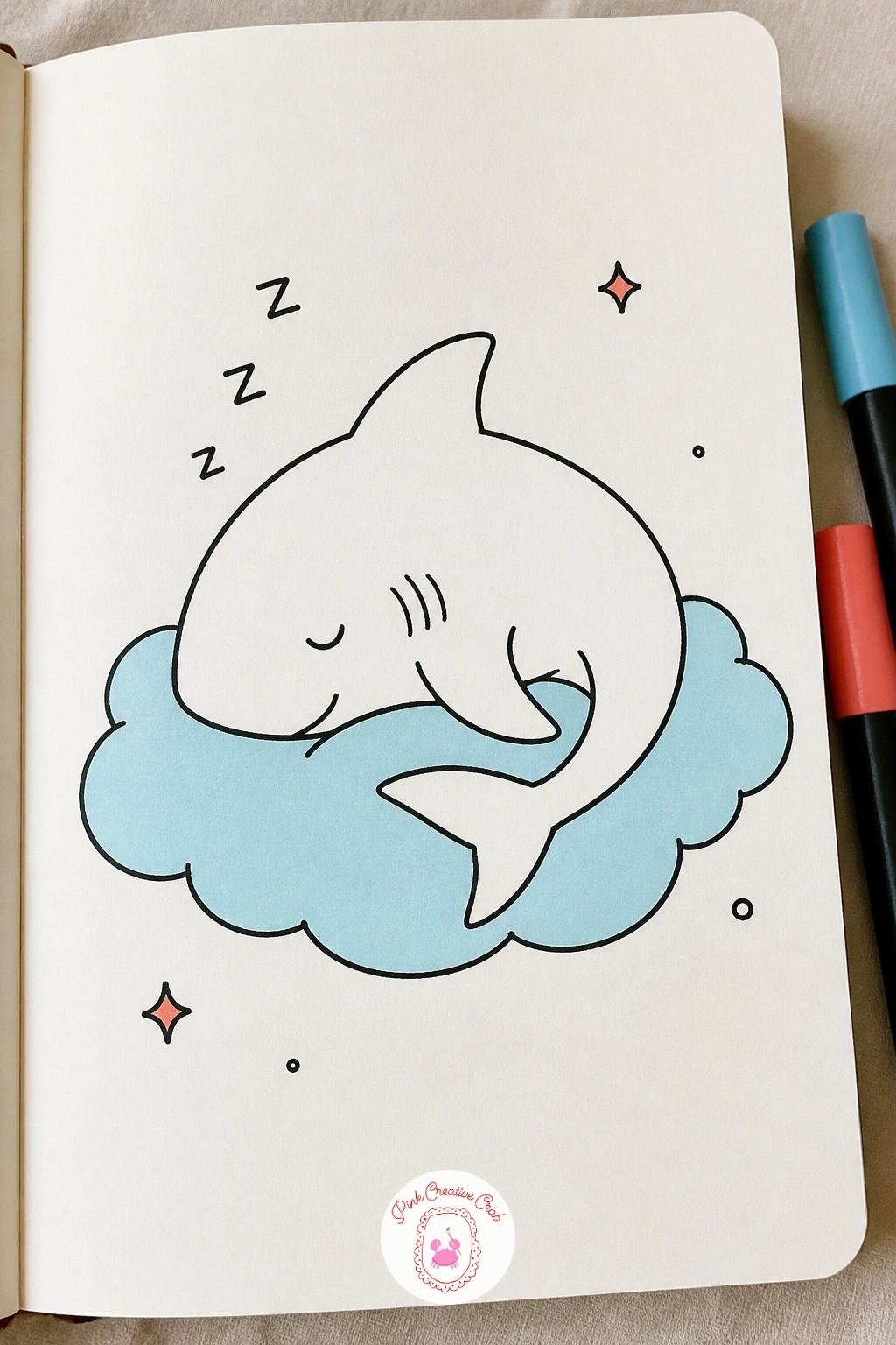 Shark Sleeping On A Cloud — Lift the shark right out of the water for a shark sleeping on a cloud, curled up and snoozing above everything else on the page.
