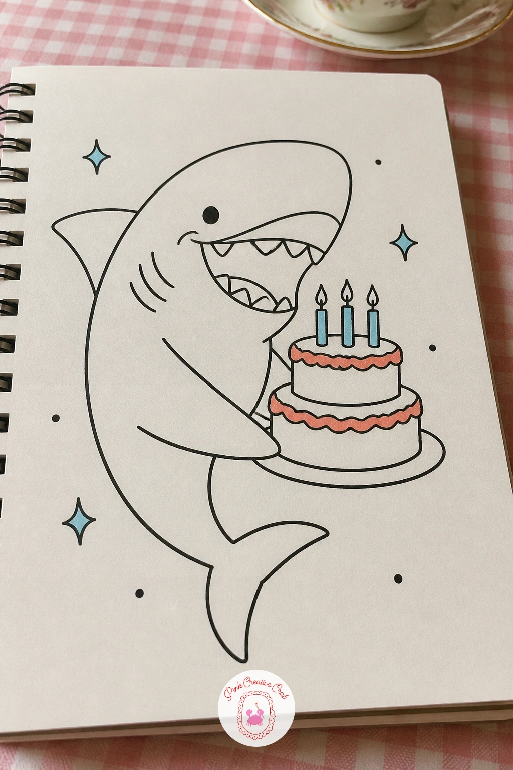 Shark With A Birthday Cake — Mark an occasion with a shark with a birthday cake, two front fins holding a small layered cake out in front of its grin. Shark