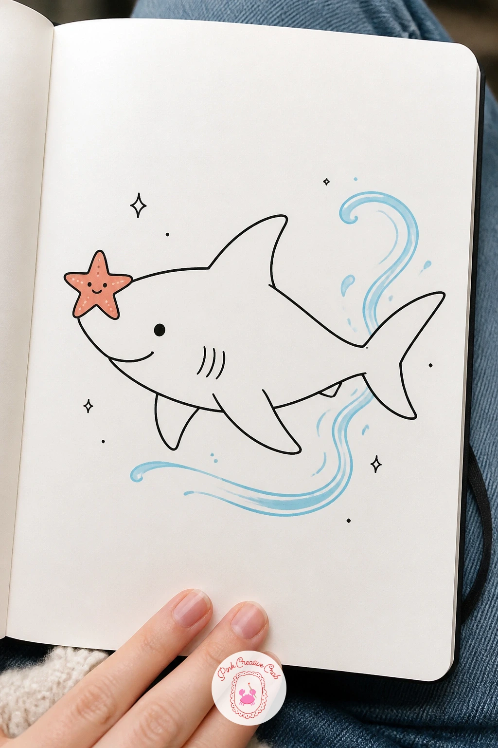 Shark With A Starfish Friend — Add a small sidekick for a shark with a starfish friend, perched right on top of the shark's snout like a tiny passenger. Shark