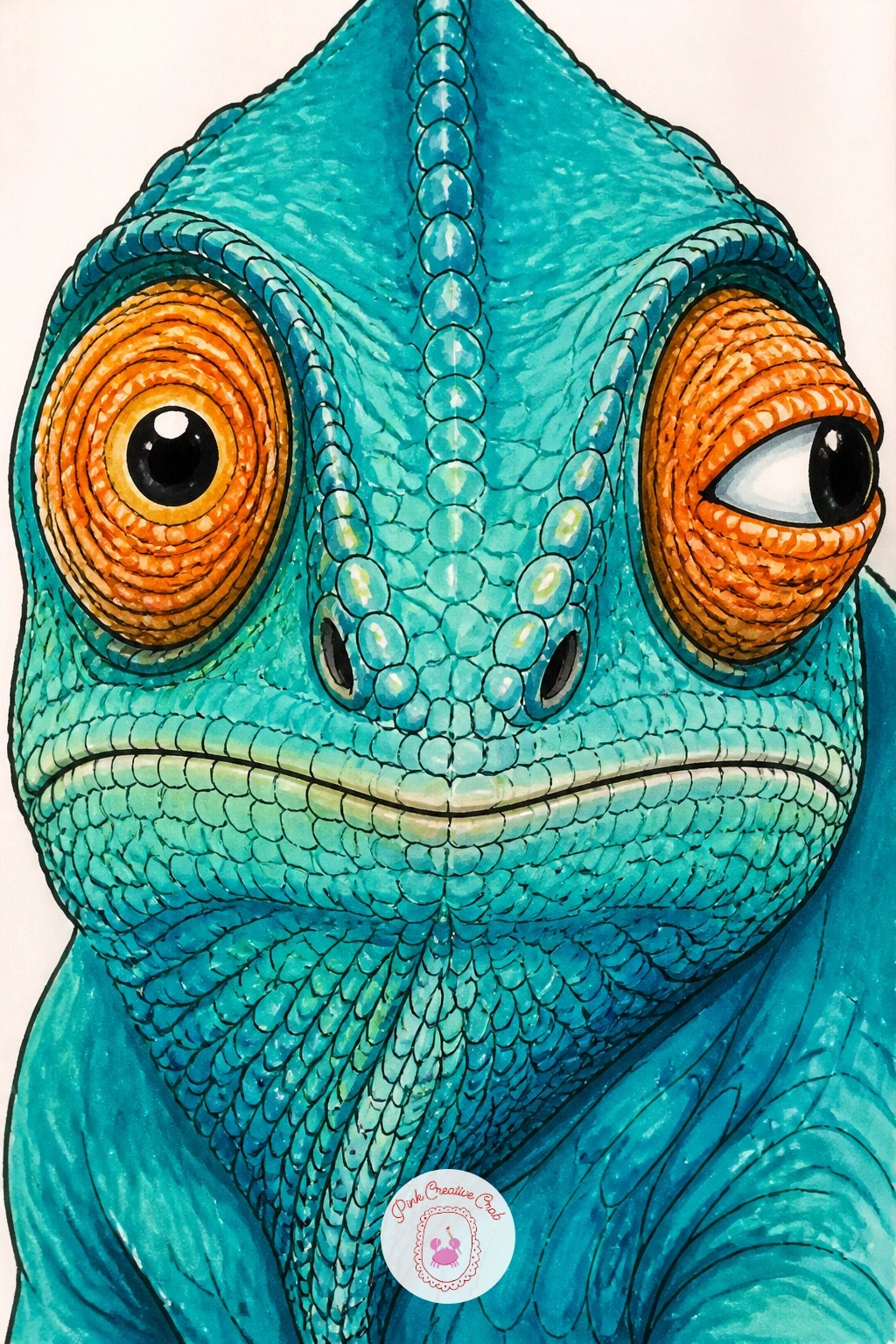 Chameleon With Eyes Looking Two Ways — This one leans entirely on the chameleon's strangest trick, those eyes that swivel independently, so put the whole