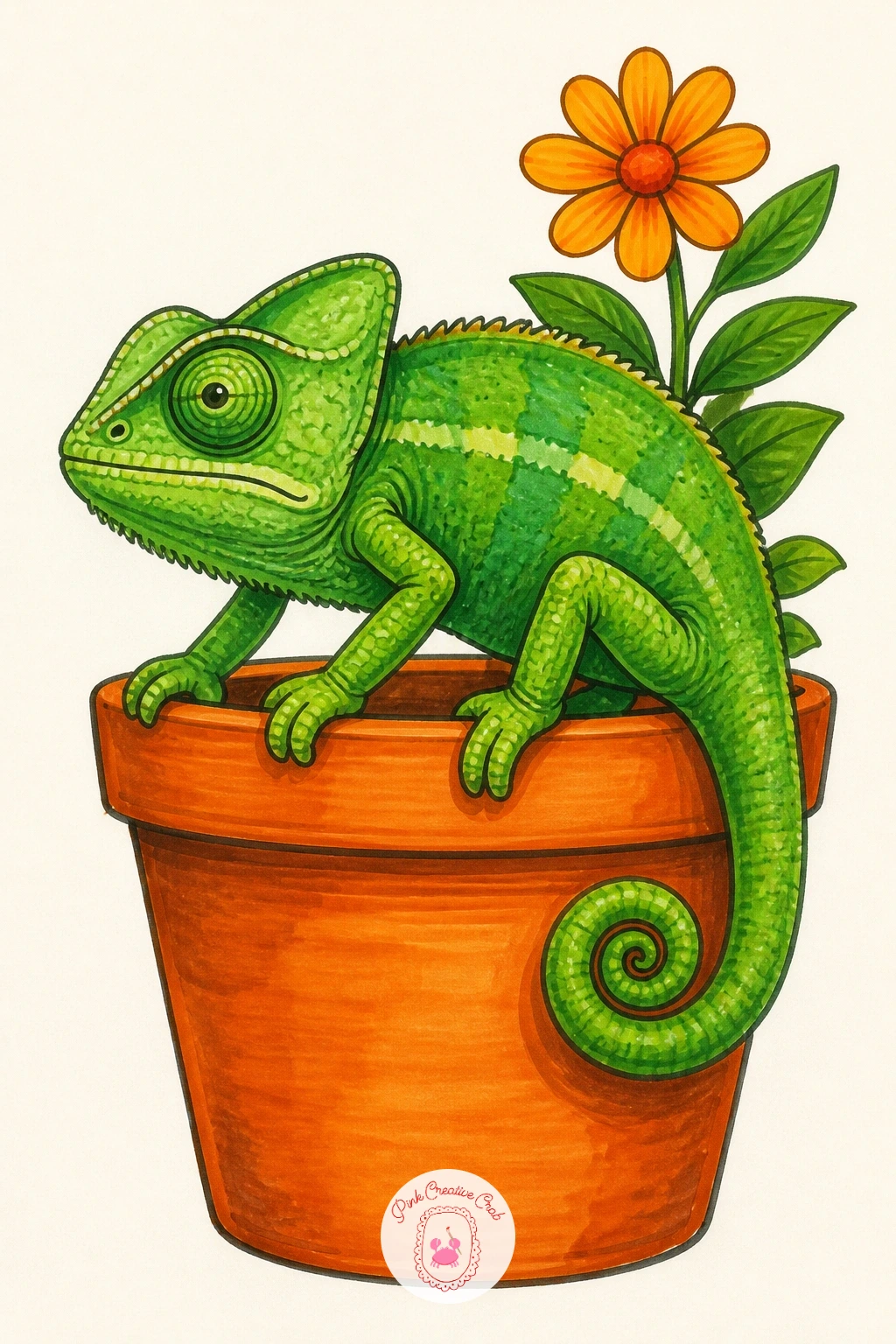 Chameleon on a Flower Pot — Give the lizard a bit of everyday life by perching a chameleon on the rim of a terracotta flower pot, tail dangling down the clay