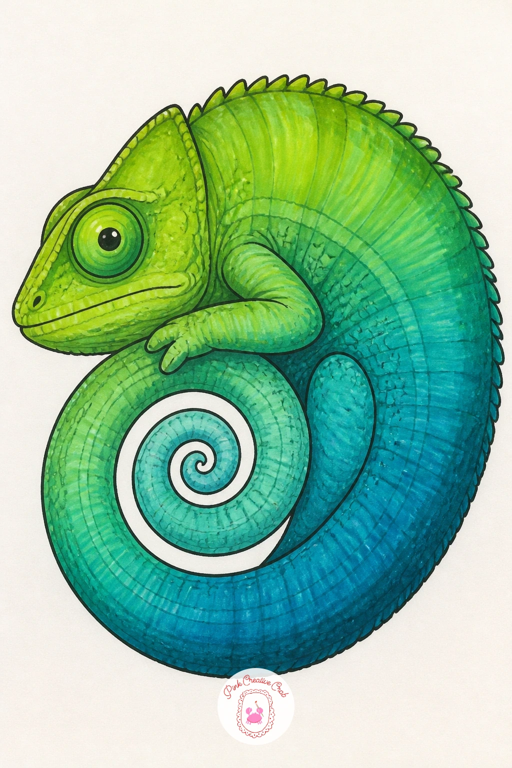 Chameleon Curled Into a Spiral — Push the chameleon's tail into the star of the show by curling the whole animal into a tight spiral, nose tucked near the
