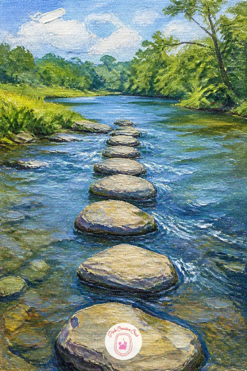 River With Stepping Stones — Back to something smaller and quieter, a river with stepping stones gives you a clear rhythm of shapes crossing the water. River